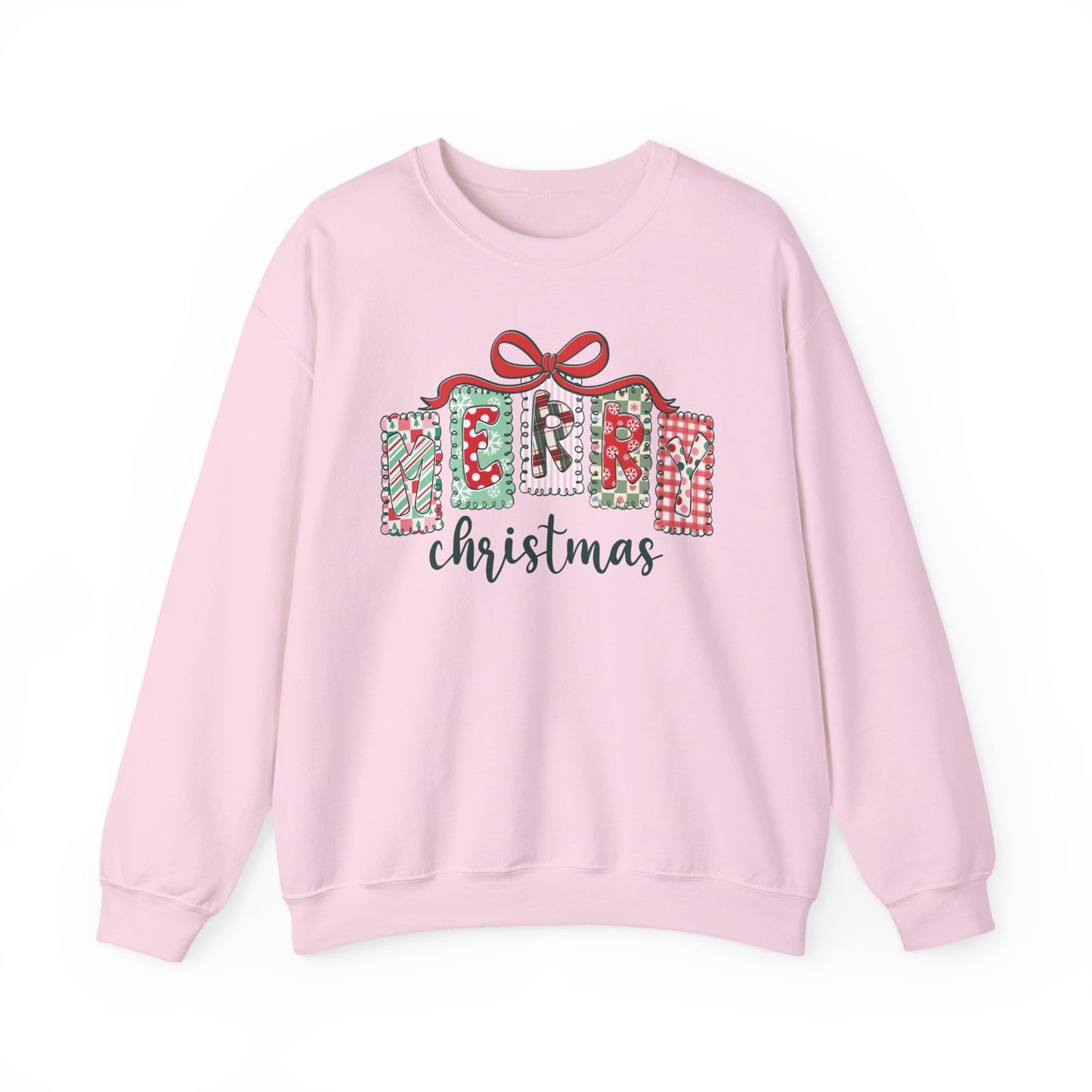 🎀✨ Merry Christmas Sweatshirt – Cozy Patchwork Holiday Crewneck
