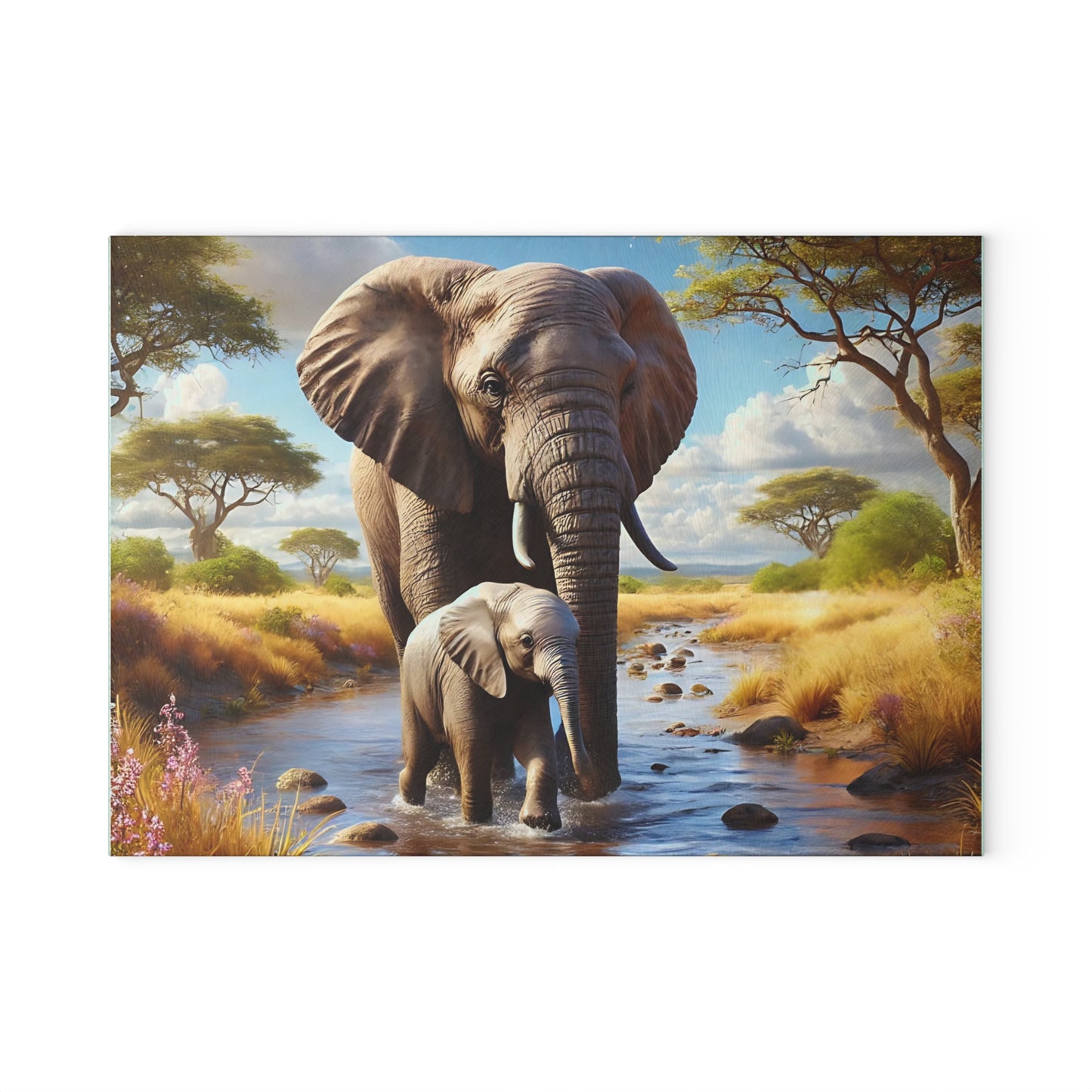 Mama Elephant and baby tempered glass cutting board