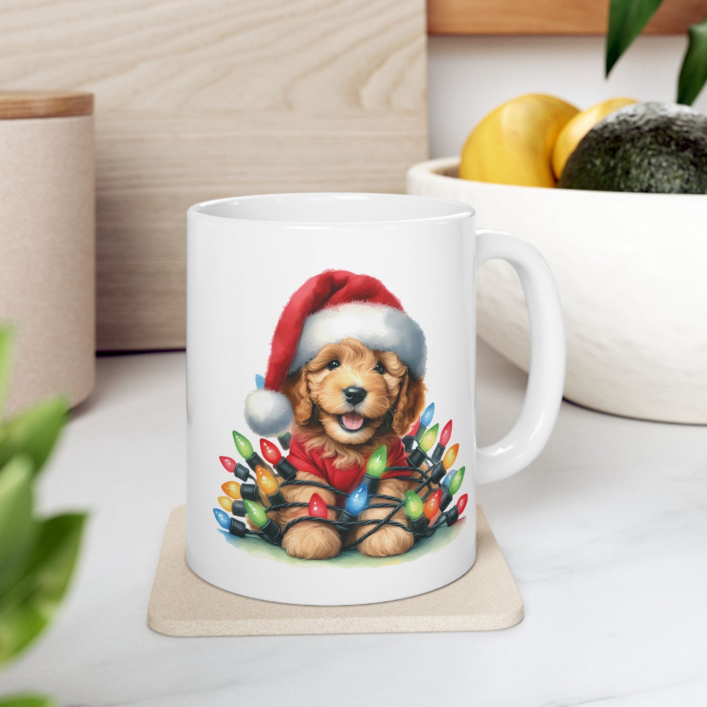 🎄 Doodle Christmas Lights Mug – Holiday Cheer with a Fluffy Twist! ☕🐶