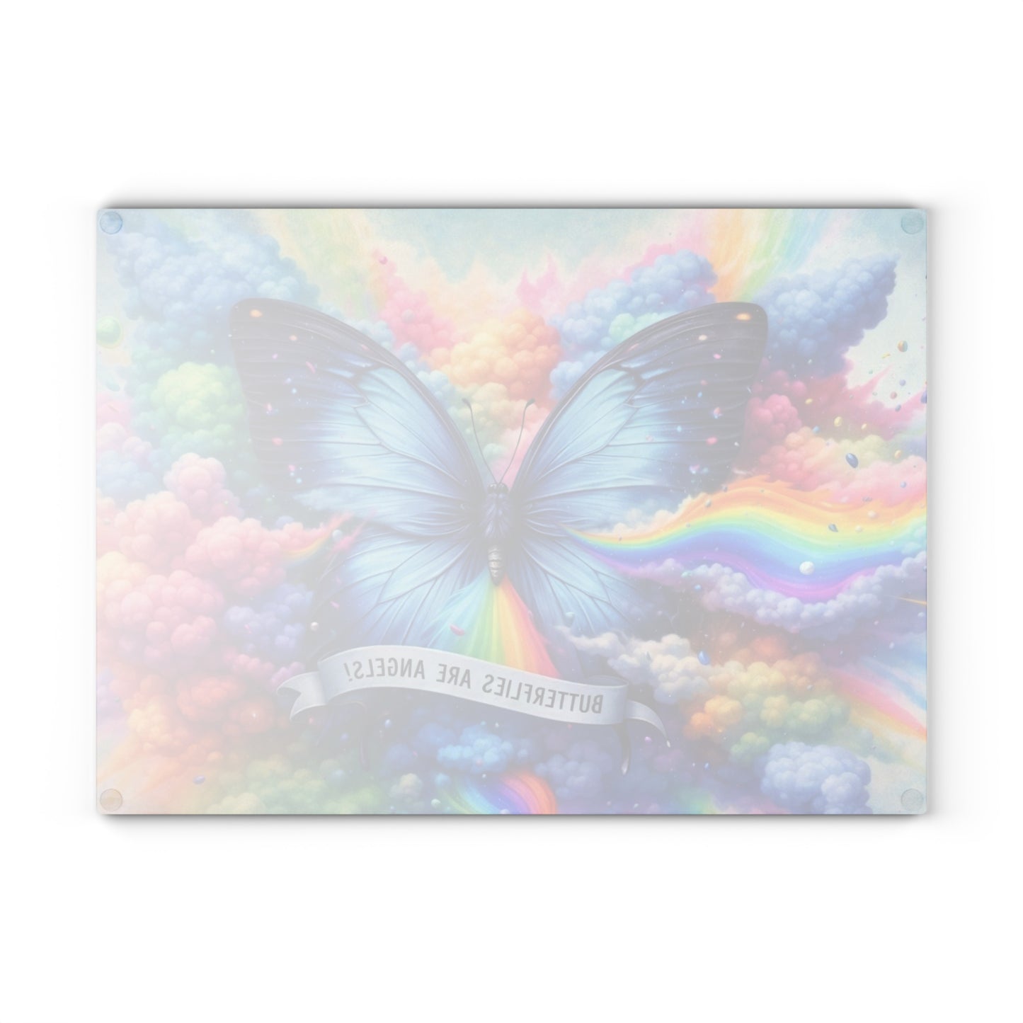 Butterflies Are Angels Glass Cutting Board – Rainbow Butterfly Inspirational Kitchen Art