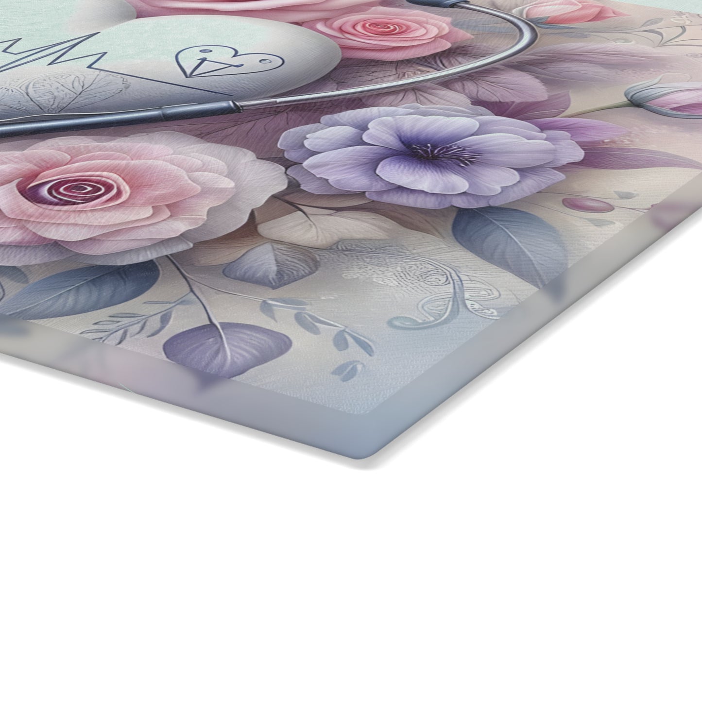 🩺 Nurse Heartbeat Floral Cutting Board – Elegant Medical-Inspired Kitchen Décor 🌸