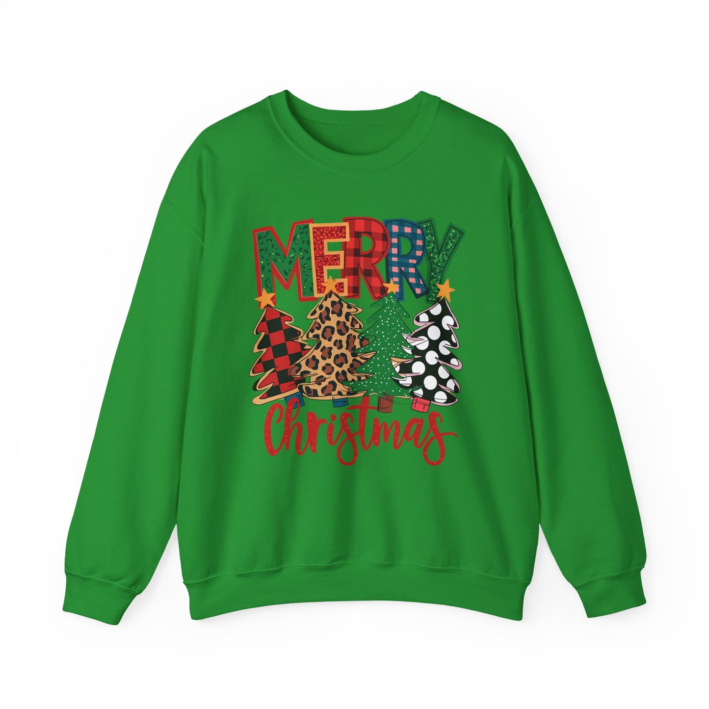 🎄✨ Merry Christmas Trees Sweatshirt – Bold Patterns & Festive Cheer