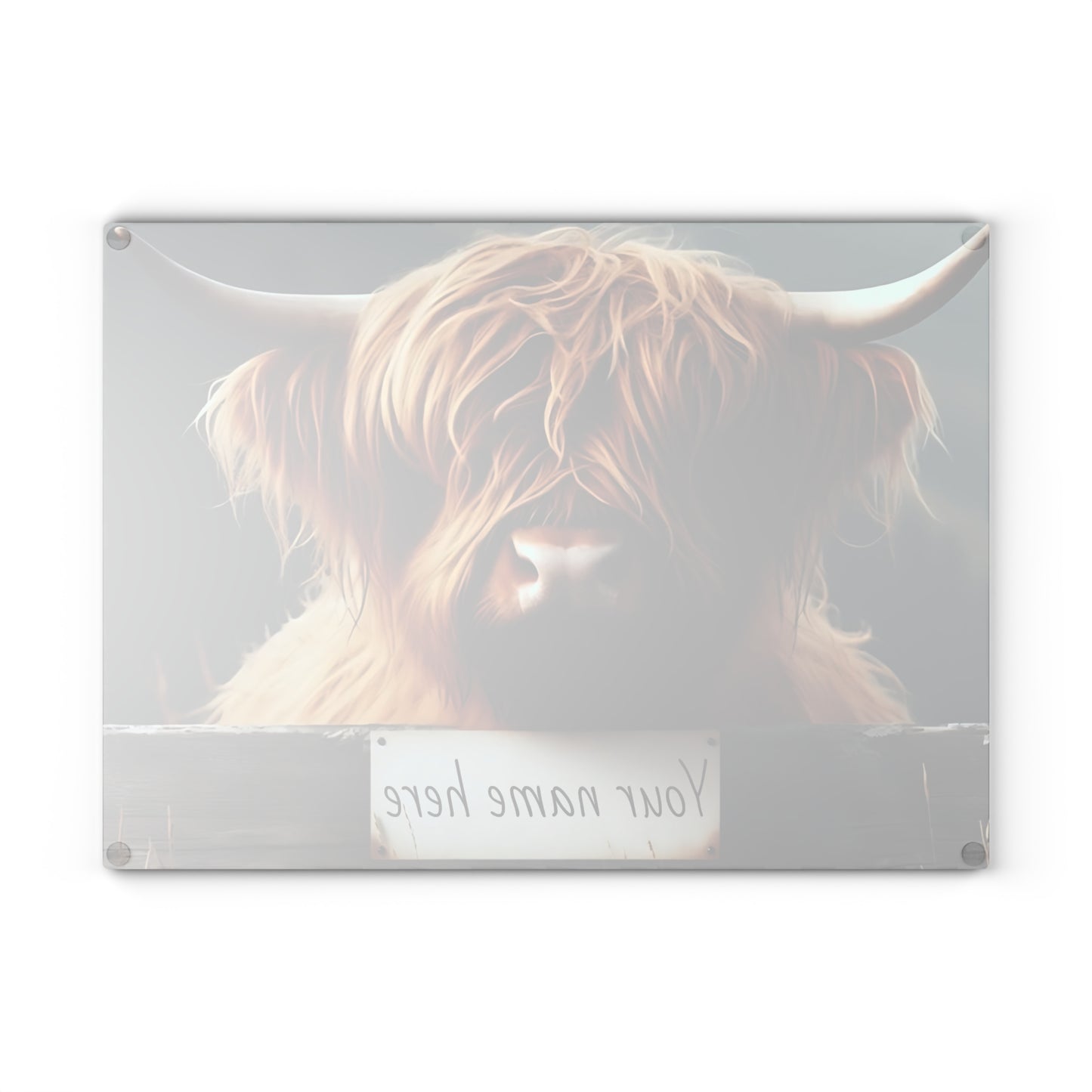 Highland Cow Over Fence Personalized Glass Cutting Board – Rustic Farmhouse Kitchen Decor, Glass Cutting Board – Western Farmhouse Decor, Country Kitchen Gift