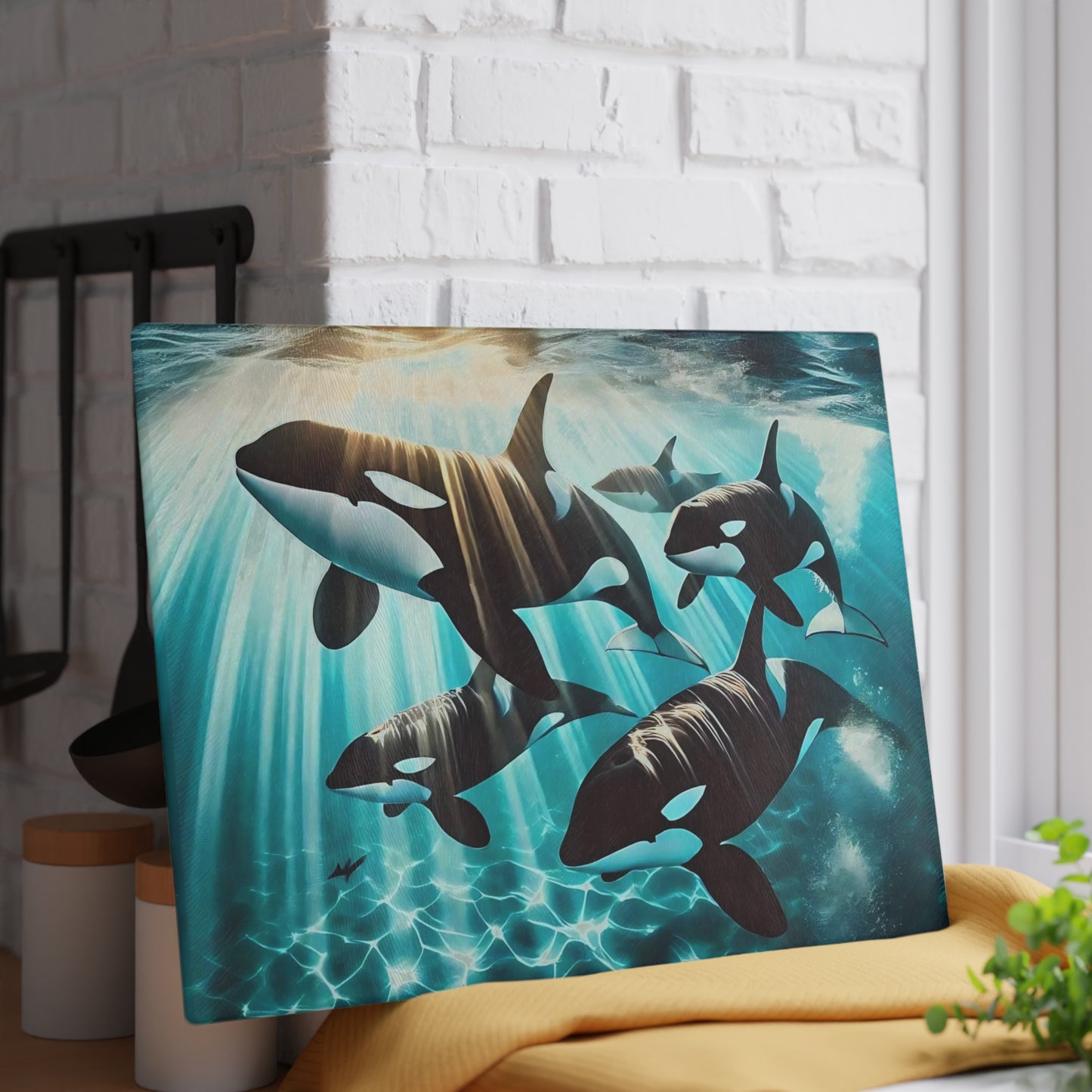 🐋✨ Orca Pod Cutting Board – Ocean Majesty for Your Kitchen 🌊