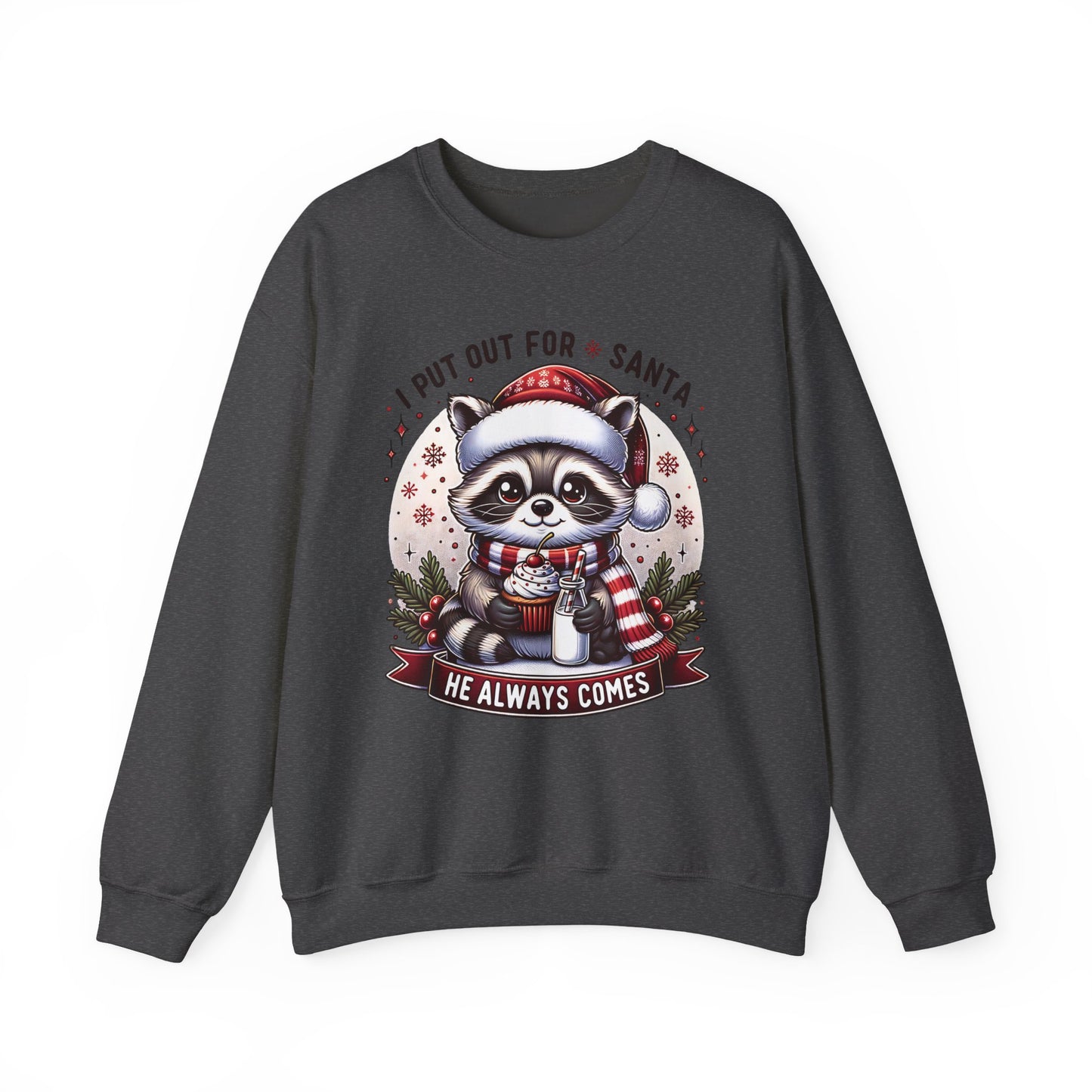 🎄🦝 “Naughty Raccoon Cocoa” Christmas Crewneck – Cute, Cozy & A Little Cheeky