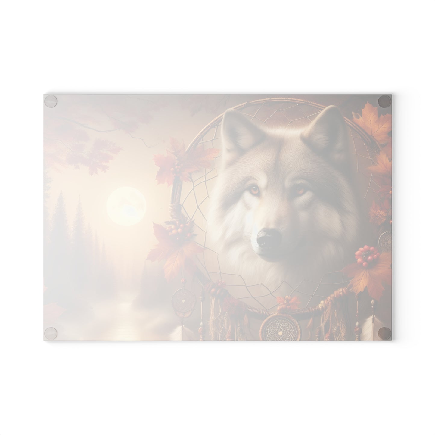 🐺 Autumn Wolf Dreamcatcher Cutting Board – Mystical Forest Elegance 🌕