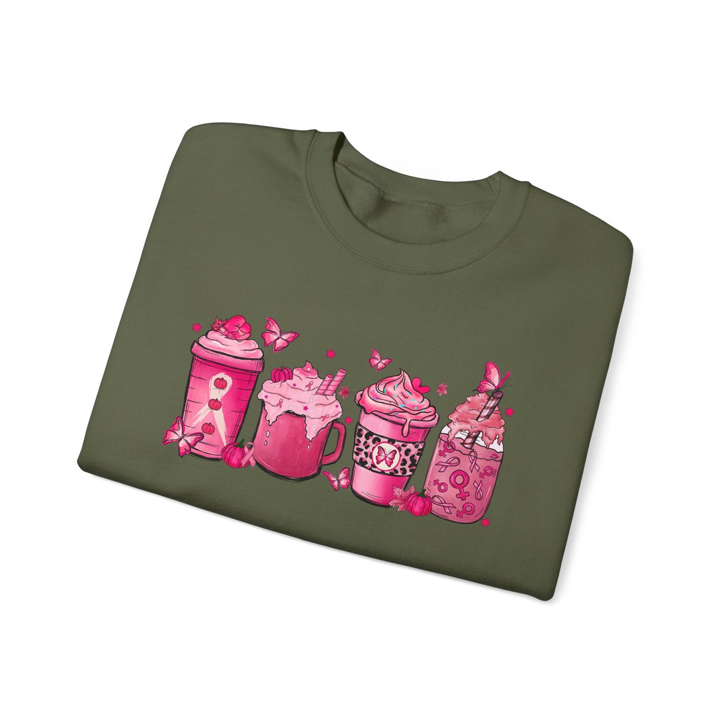 ☕🎀 Pink Awareness Drinks Sweatshirt – Breast Cancer Support Coffee Lovers