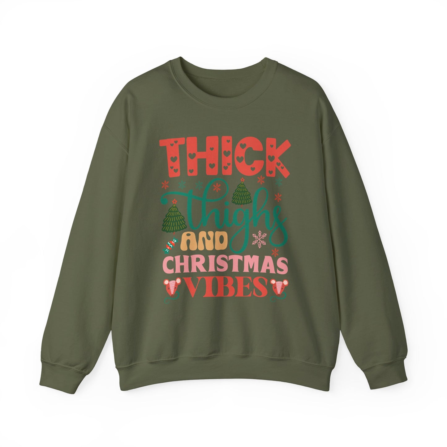 🎄💖 Thick Thighs & Christmas Vibes Crewneck – Cute, Confident & Cozy
