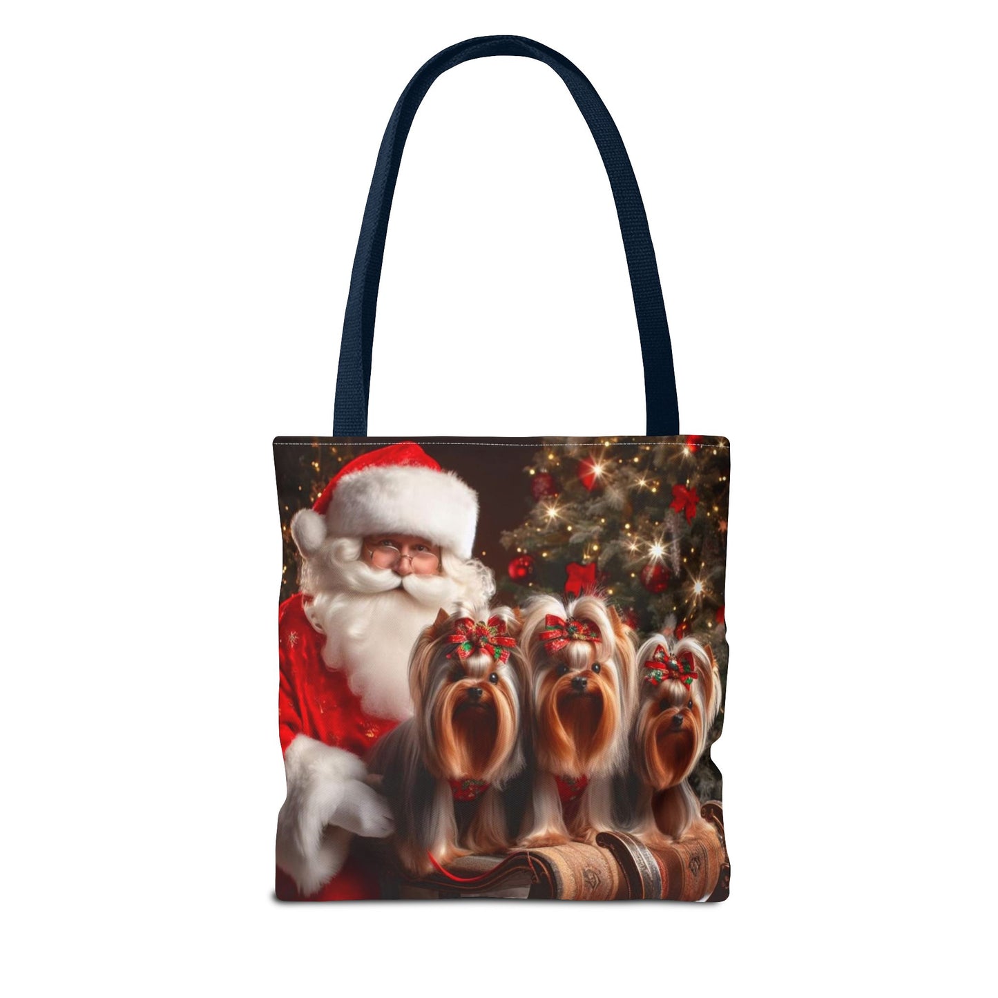 🎅 Santa & Yorkies Christmas Tote Bag – Holiday Cheer with a Furry Twist 🎄