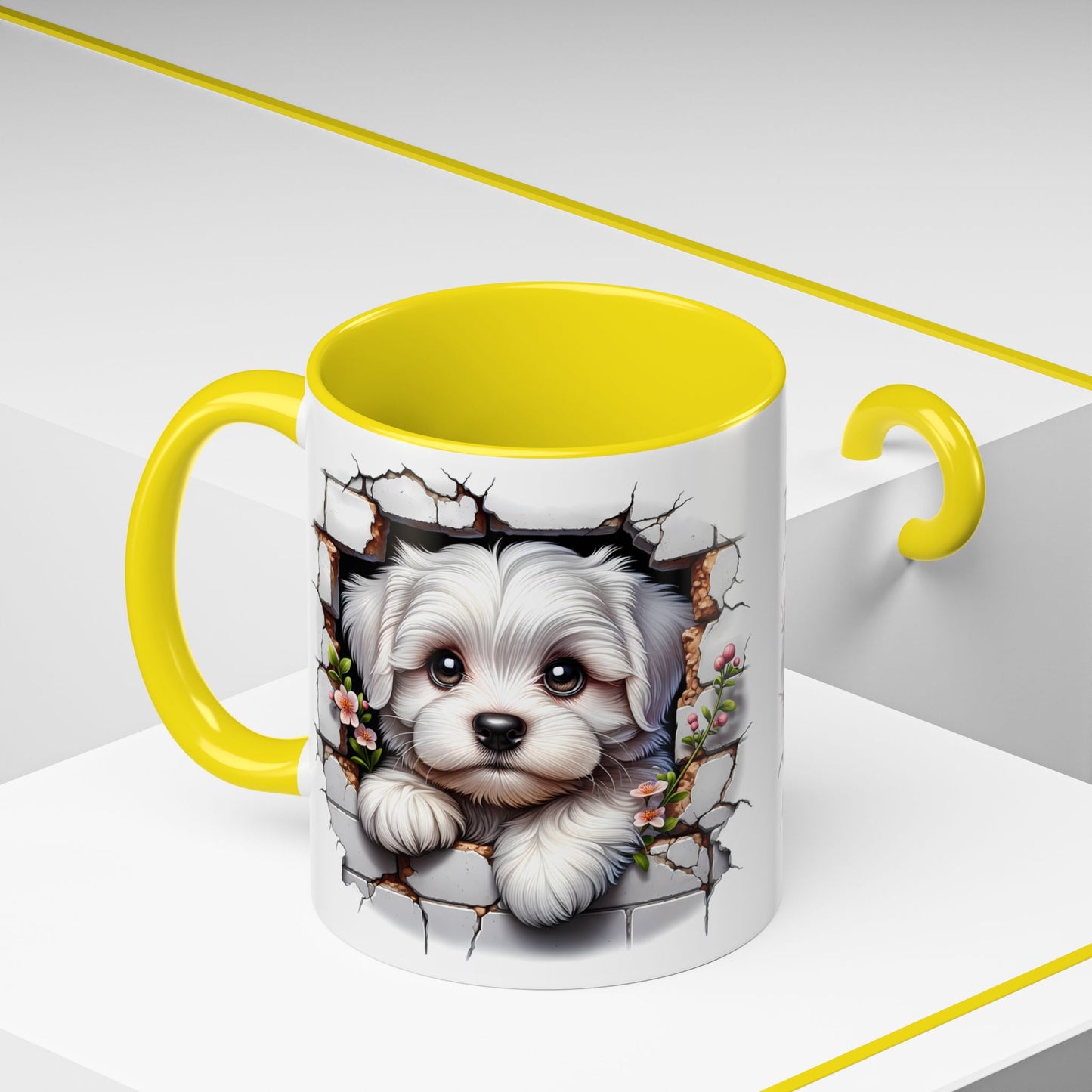 🎀🐶 Maltese Puppy Accent Mug – Cute Peek-Through Dog Design for Animal Lovers ☕💖