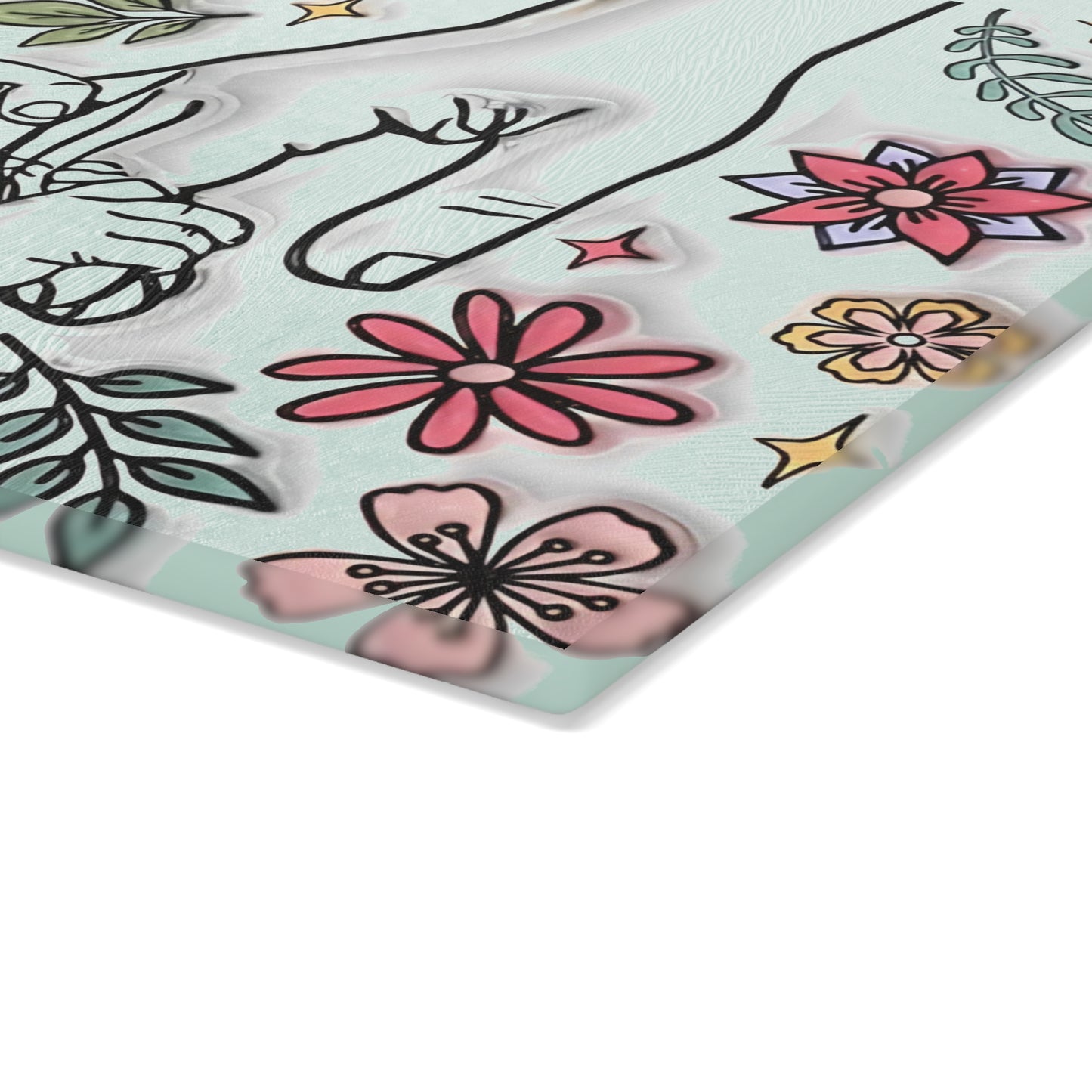 Tabla de cortar de vidrio templado personalizada con las manos de la madre | Arte floral 3D | Nombres personalizados para niños | Regalo para el Día de la Madre