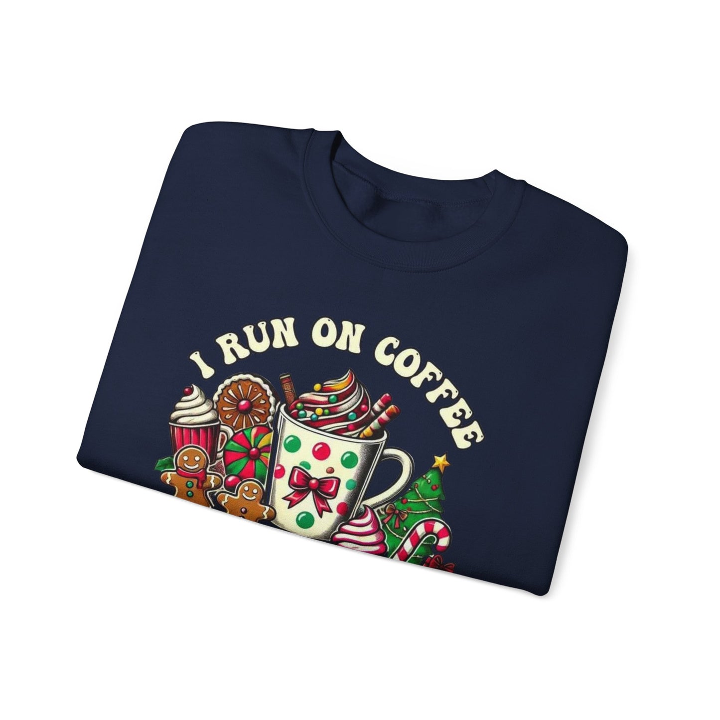 ☕🎄 I Run on Coffee and Christmas Cheer Sweatshirt – Cozy, Cute & Caffeinated ✨🧁