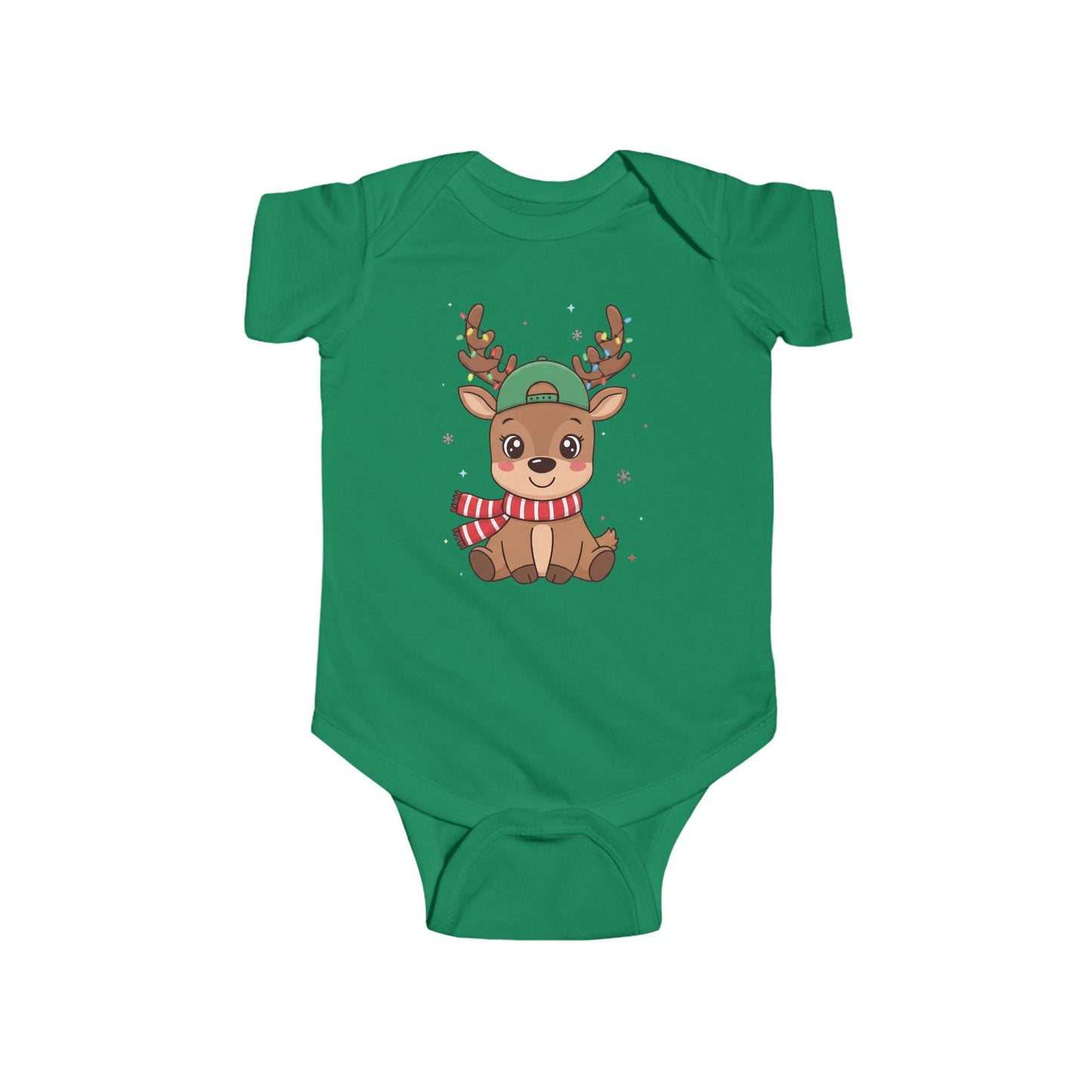 🎄🦌 Reindeer Boy Baby Onesie – Festive Lights & Cap Style ✨