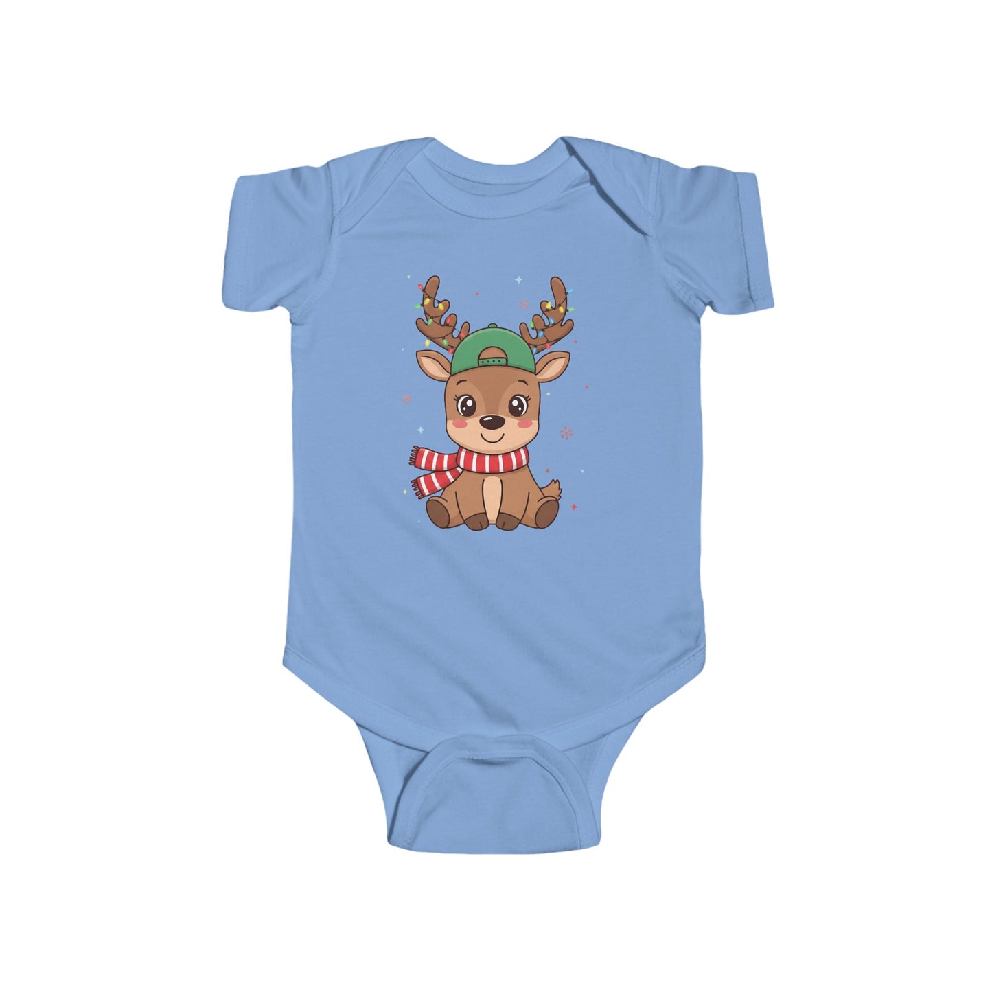 🎄🦌 Reindeer Boy Baby Onesie – Festive Lights & Cap Style ✨