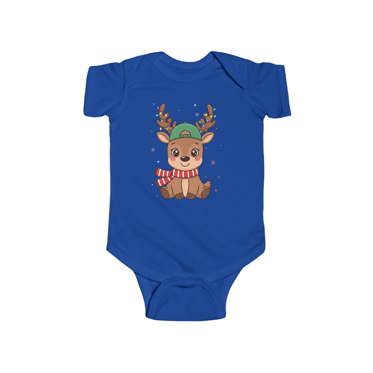🎄🦌 Reindeer Boy Baby Onesie – Festive Lights & Cap Style ✨