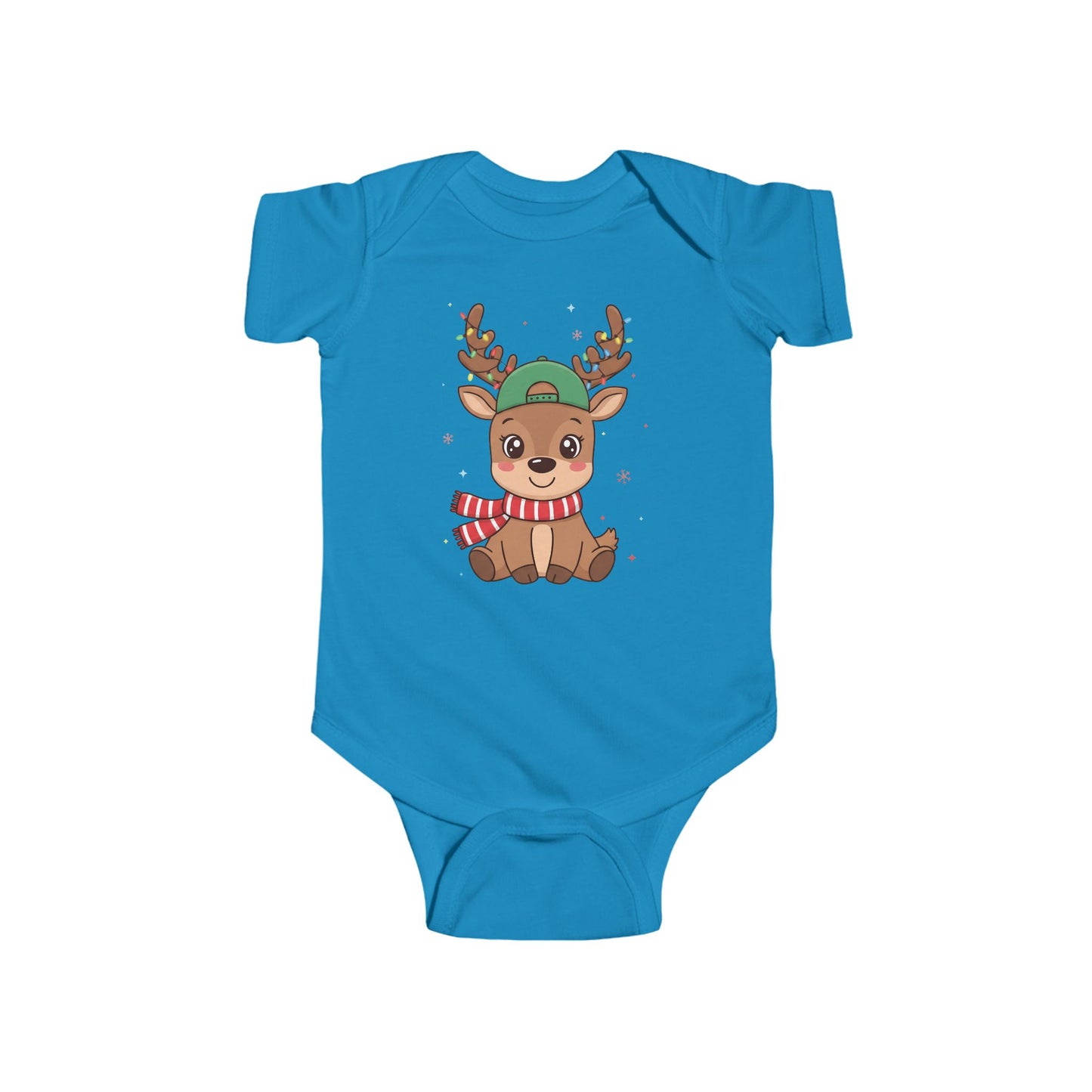 🎄🦌 Reindeer Boy Baby Onesie – Festive Lights & Cap Style ✨