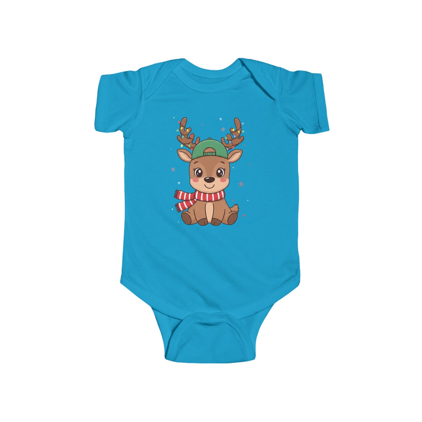 🎄🦌 Reindeer Boy Baby Onesie – Festive Lights & Cap Style ✨