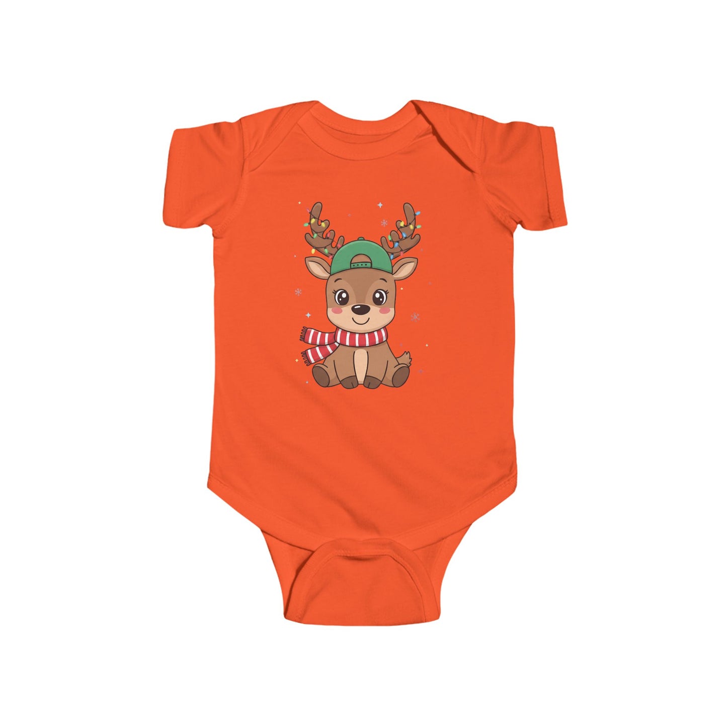 🎄🦌 Reindeer Boy Baby Onesie – Festive Lights & Cap Style ✨