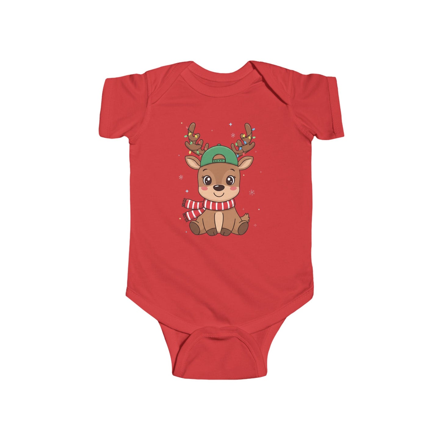 🎄🦌 Reindeer Boy Baby Onesie – Festive Lights & Cap Style ✨