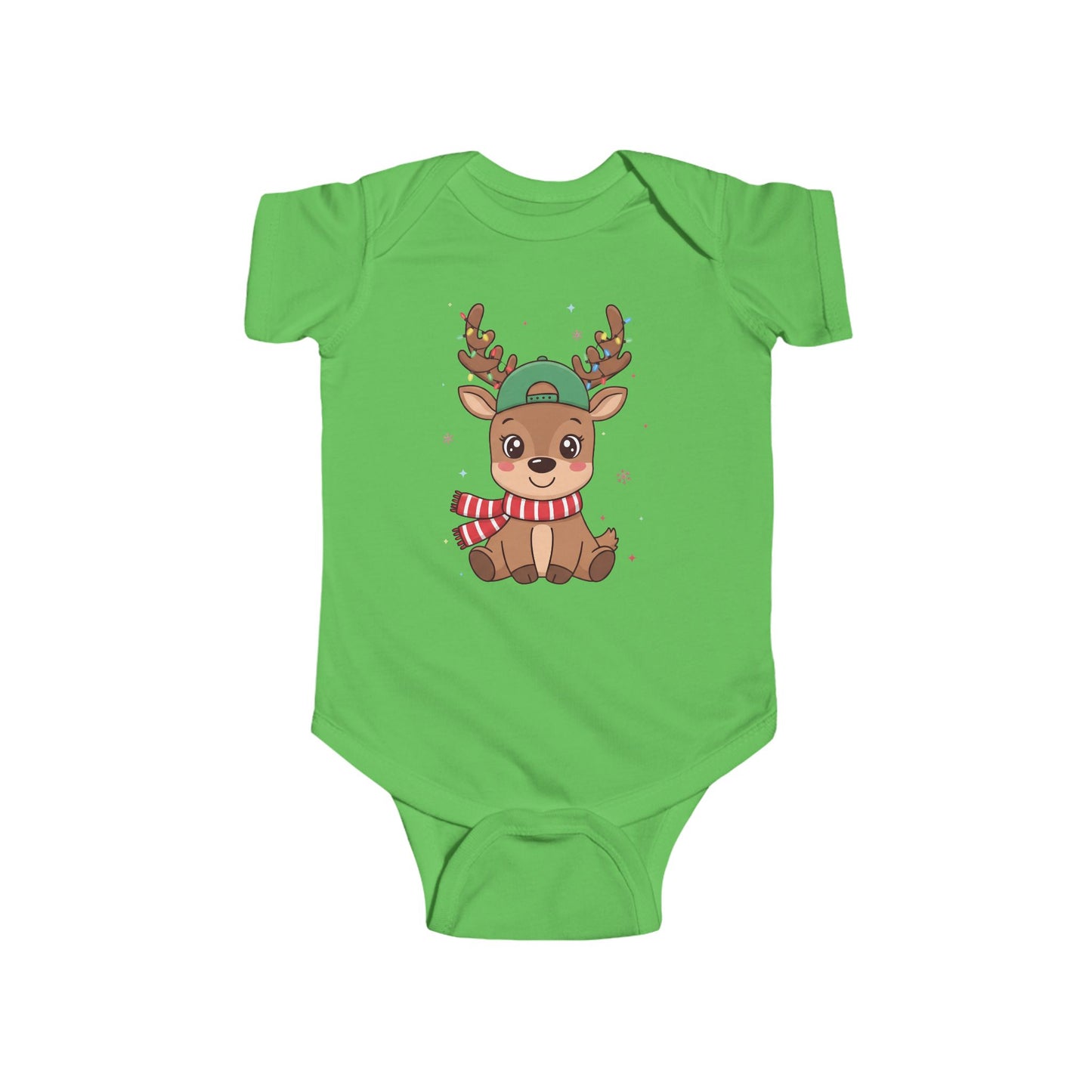 🎄🦌 Reindeer Boy Baby Onesie – Festive Lights & Cap Style ✨