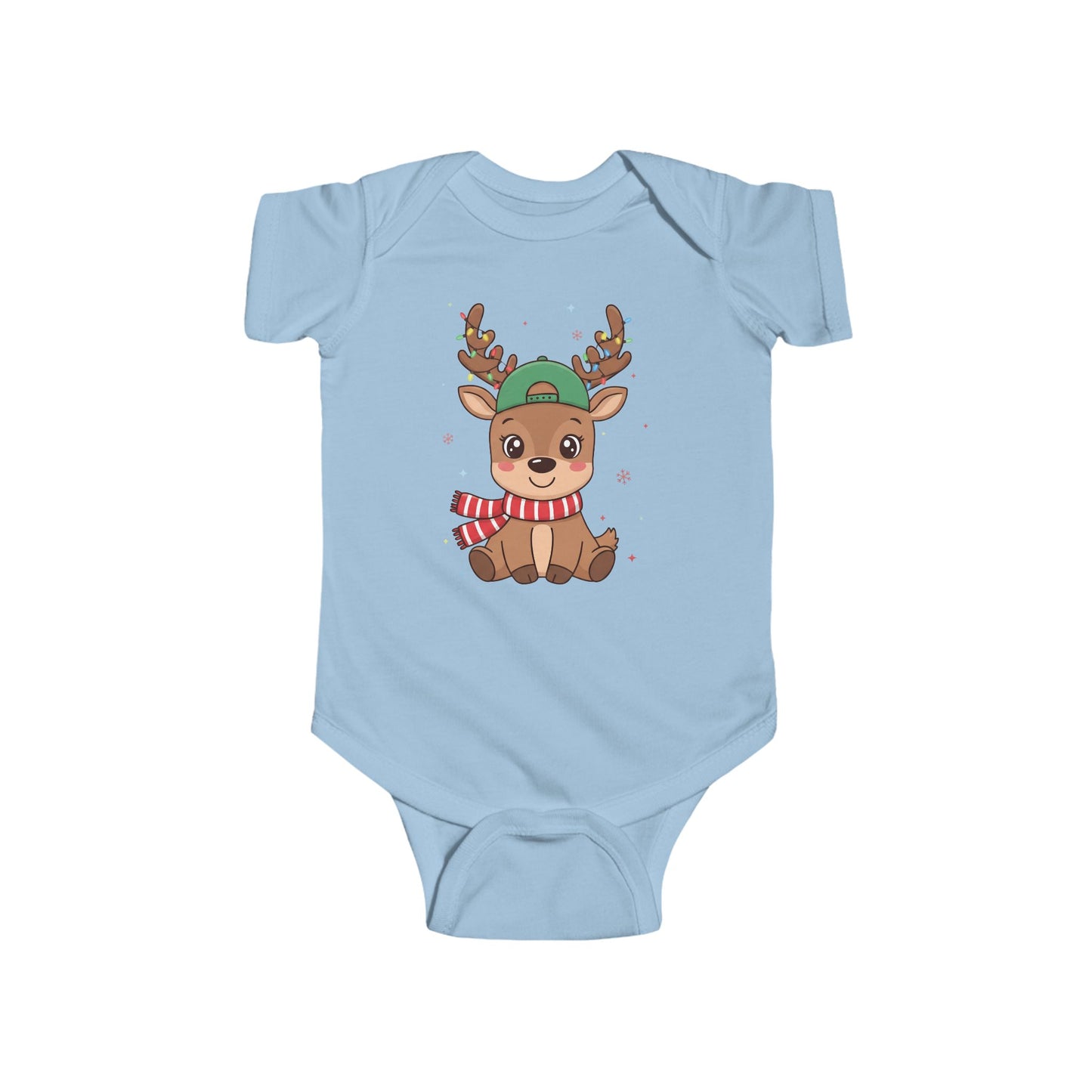 🎄🦌 Reindeer Boy Baby Onesie – Festive Lights & Cap Style ✨