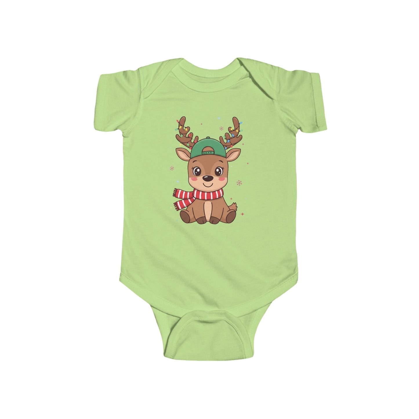🎄🦌 Reindeer Boy Baby Onesie – Festive Lights & Cap Style ✨