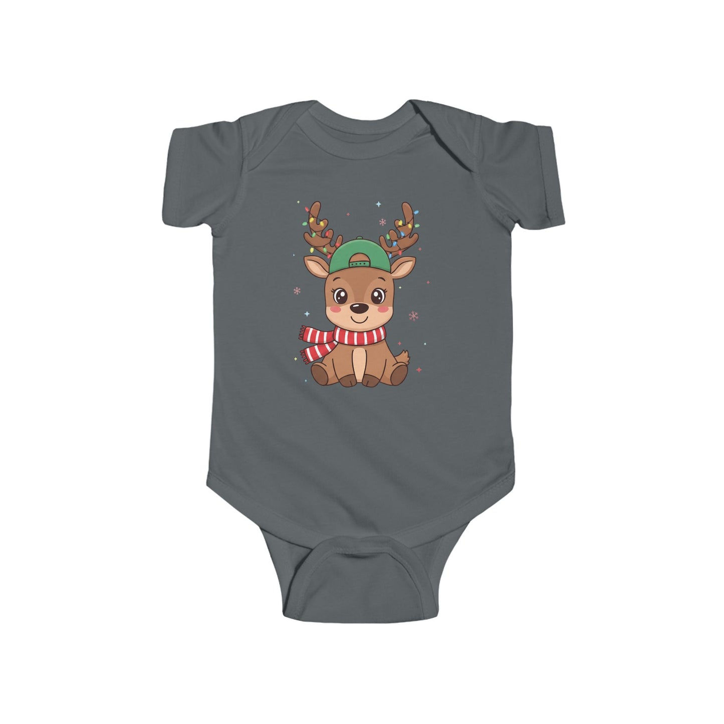 🎄🦌 Reindeer Boy Baby Onesie – Festive Lights & Cap Style ✨