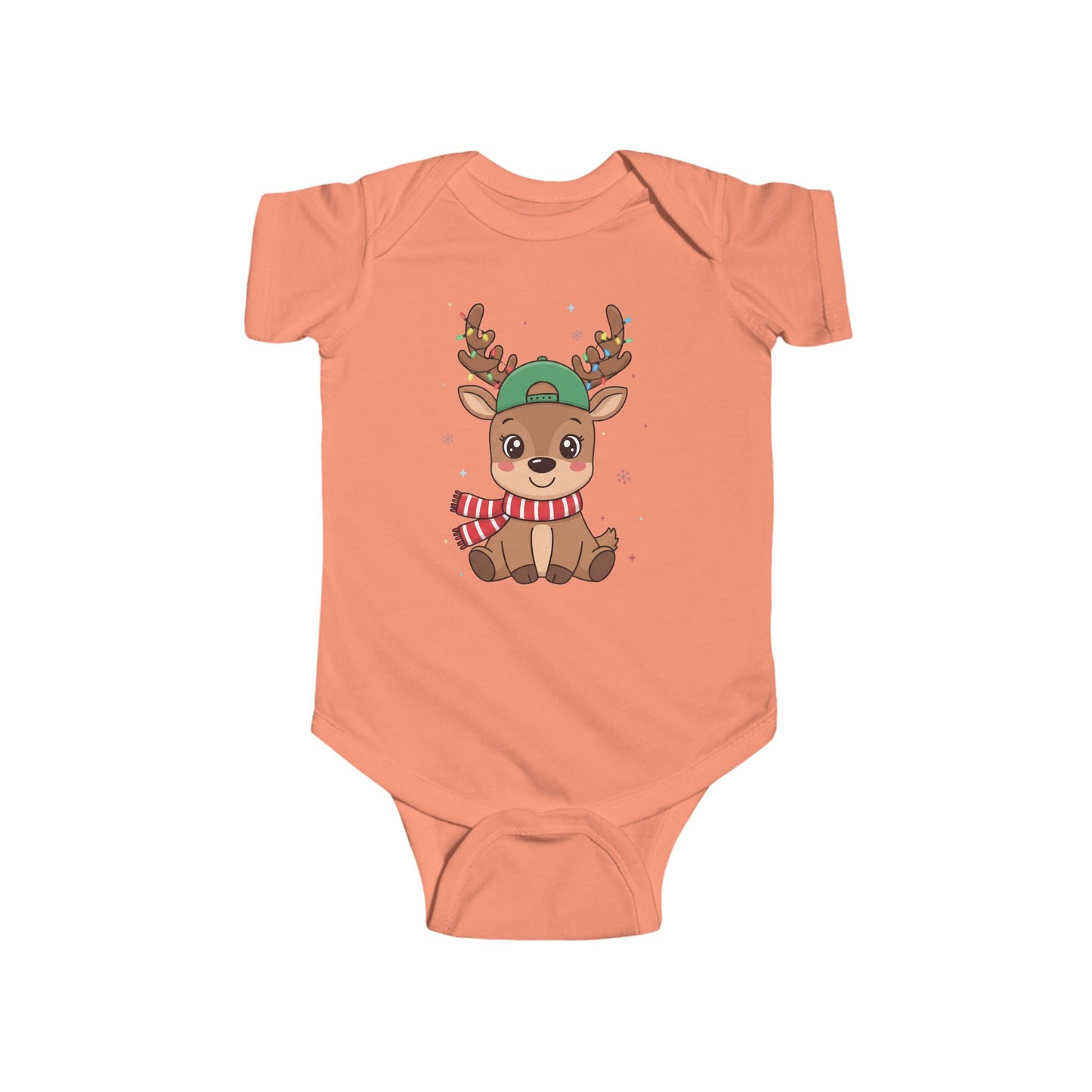 🎄🦌 Reindeer Boy Baby Onesie – Festive Lights & Cap Style ✨