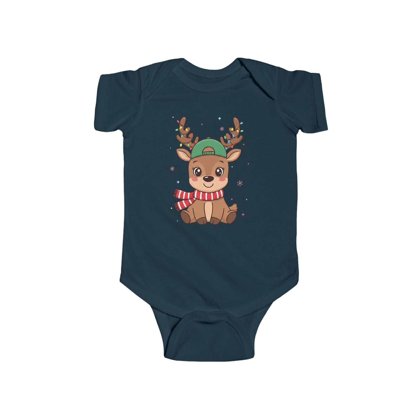 🎄🦌 Reindeer Boy Baby Onesie – Festive Lights & Cap Style ✨