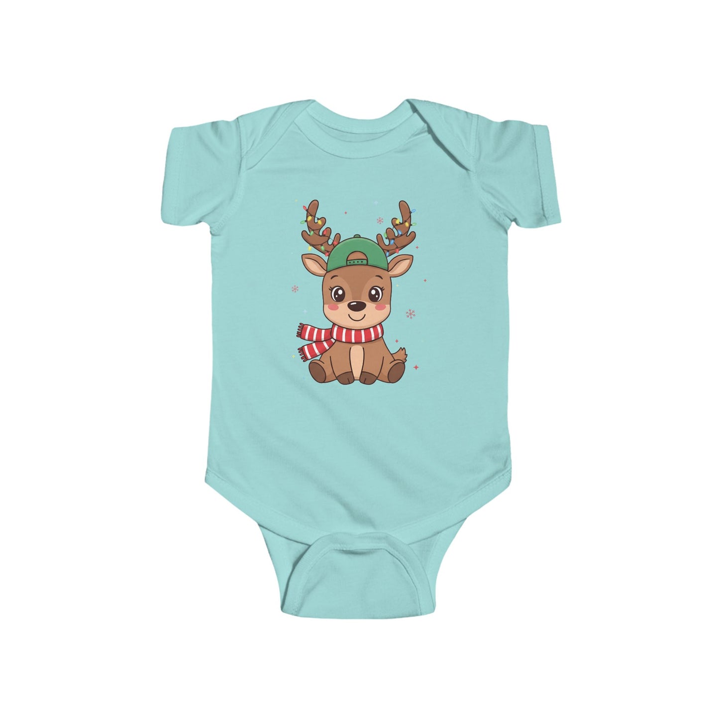 🎄🦌 Reindeer Boy Baby Onesie – Festive Lights & Cap Style ✨