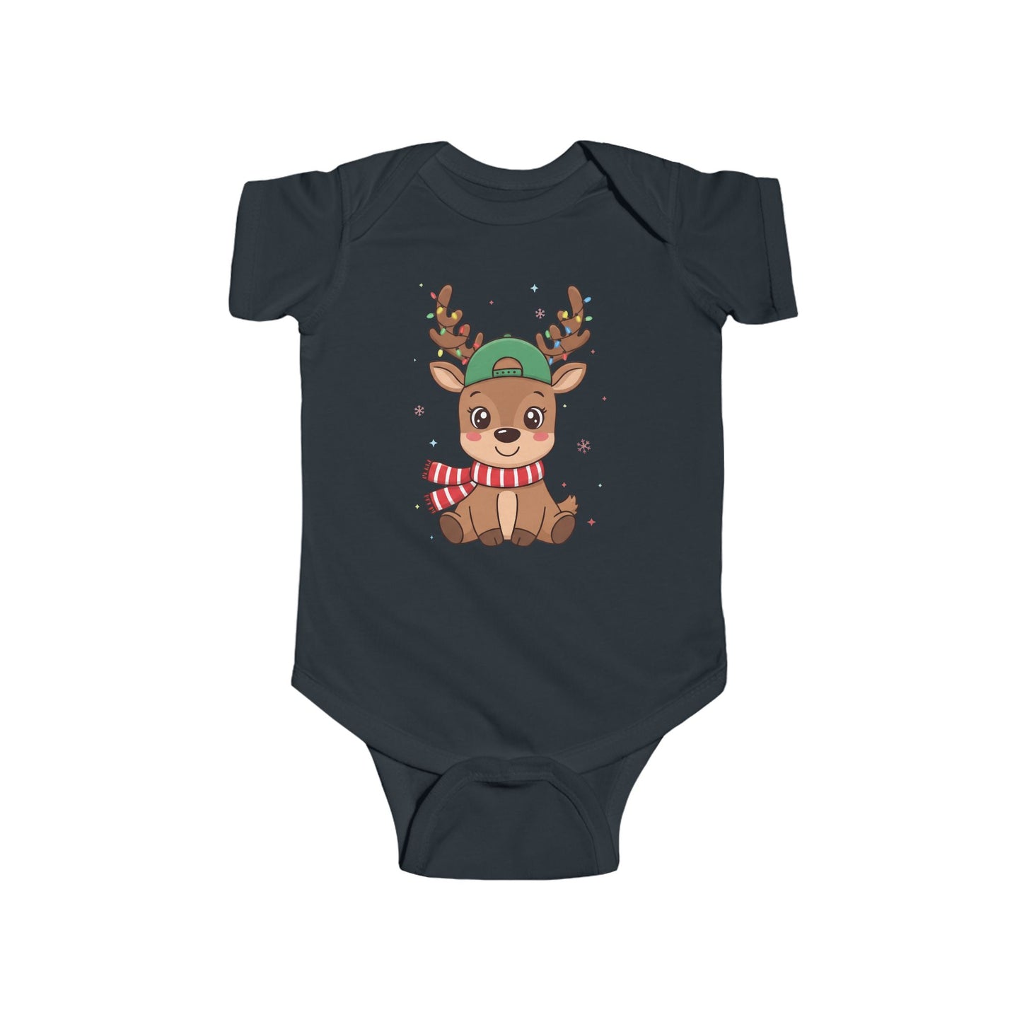 🎄🦌 Reindeer Boy Baby Onesie – Festive Lights & Cap Style ✨