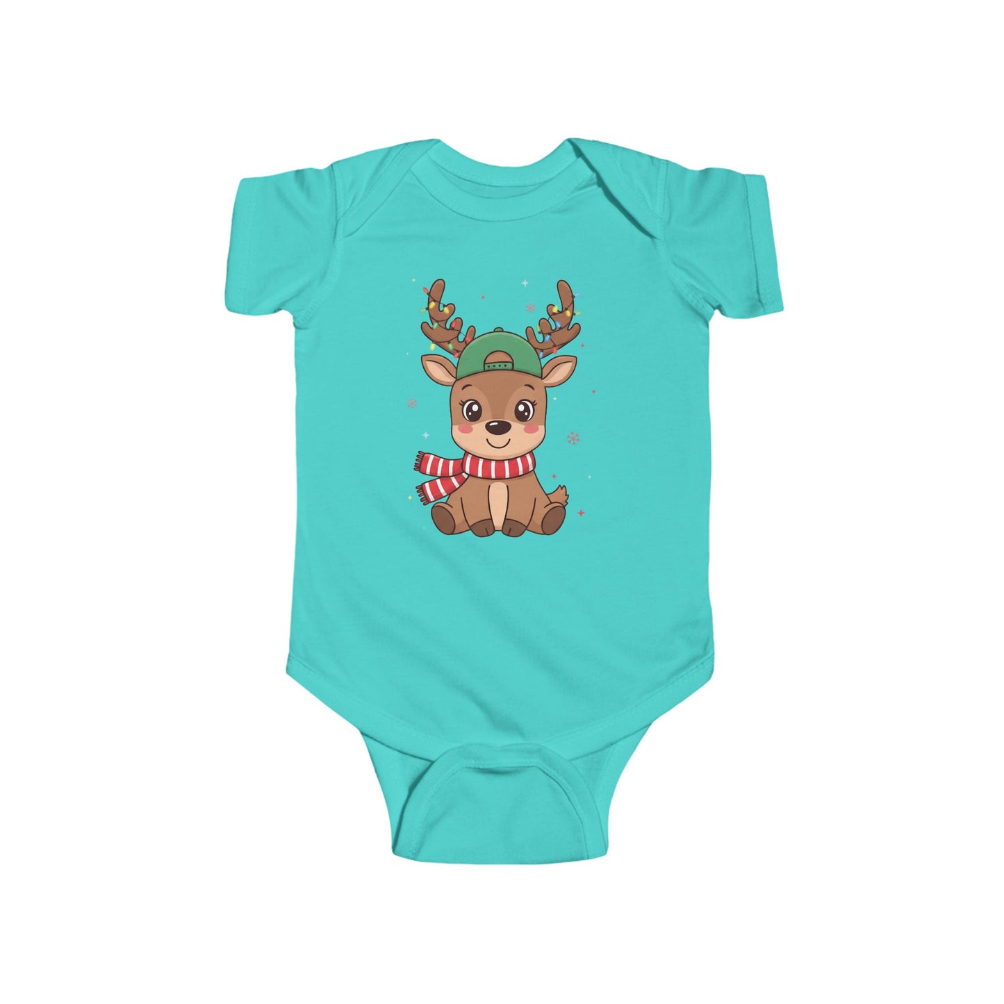 🎄🦌 Reindeer Boy Baby Onesie – Festive Lights & Cap Style ✨