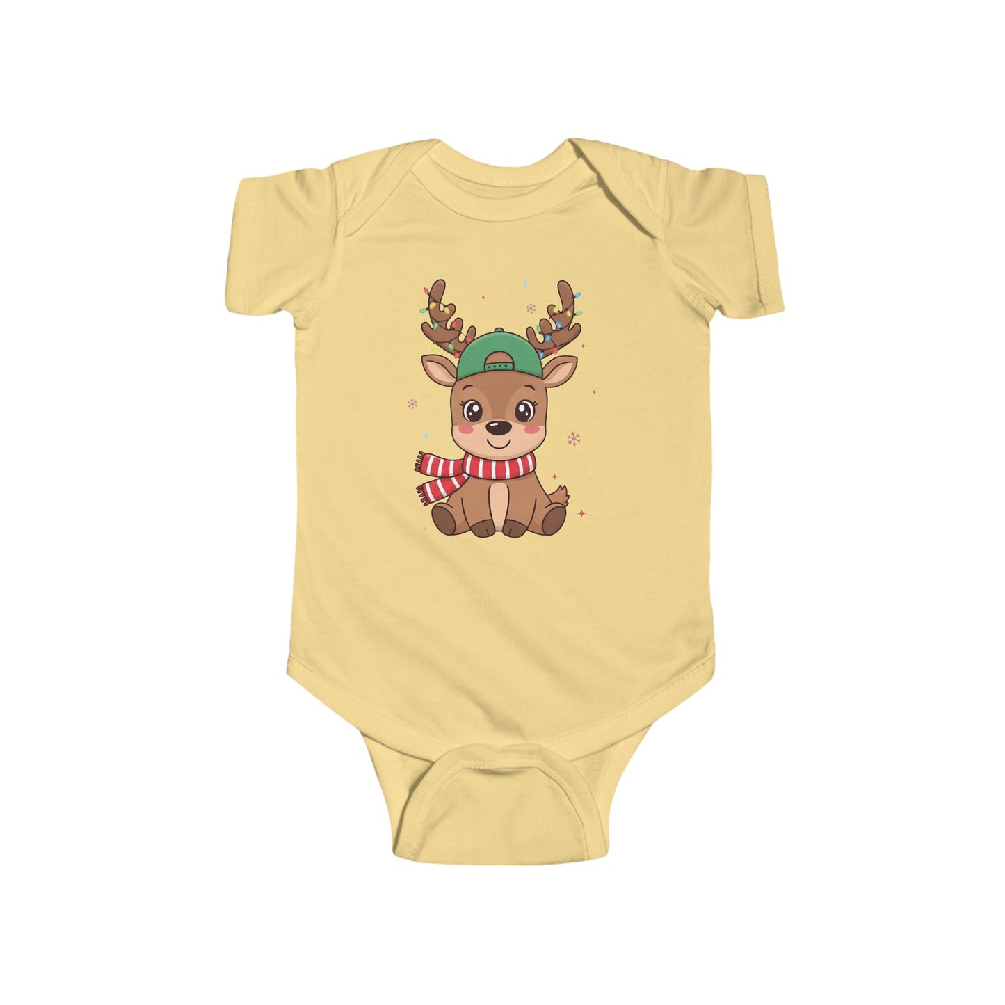 🎄🦌 Reindeer Boy Baby Onesie – Festive Lights & Cap Style ✨