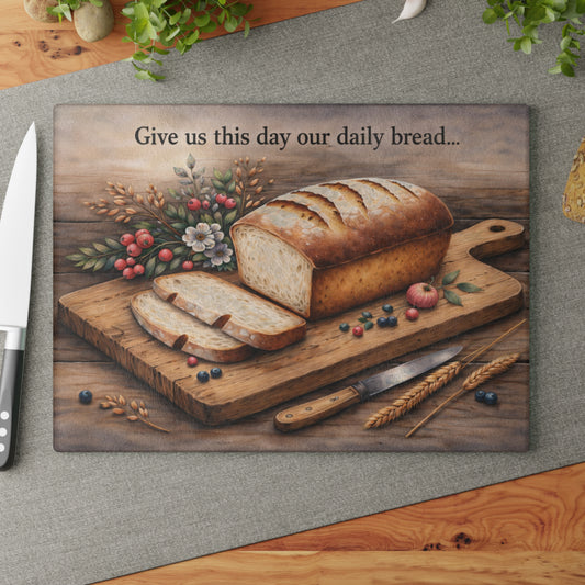 Rustic Artisan Bread Glass Cutting Board – Farmhouse Kitchen Artwork