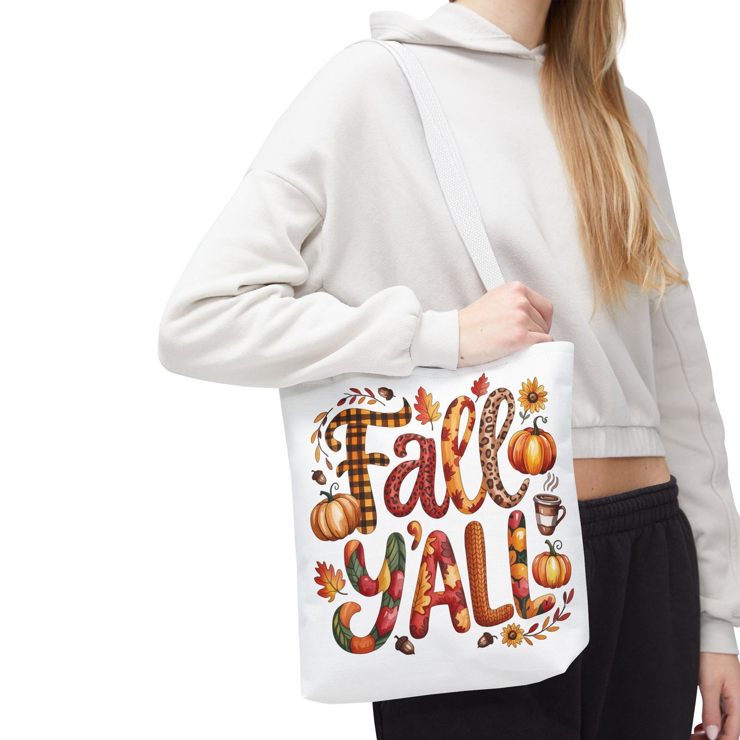 🎃 Fall Y’all Tote Bag – Bold Prints, Cozy Coffee & Pumpkin Cheer 🍂