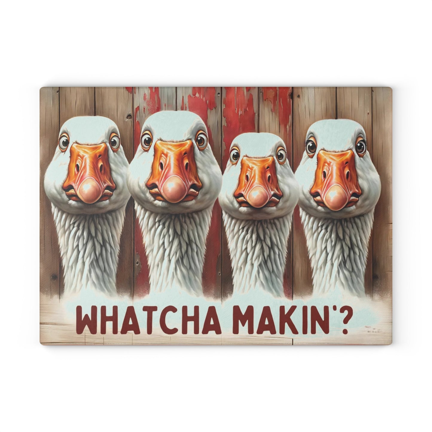 🪿🤎 “Whatcha Makin’?” Glass Cutting Board – Cozy Charm for Your Kitchen