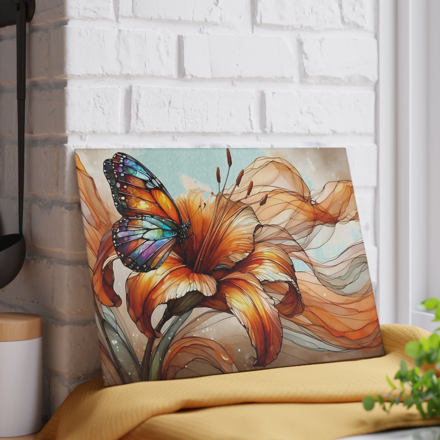 Flower & Butterfly Tempered Glass Cutting Board – A Touch of Nature’s Grace