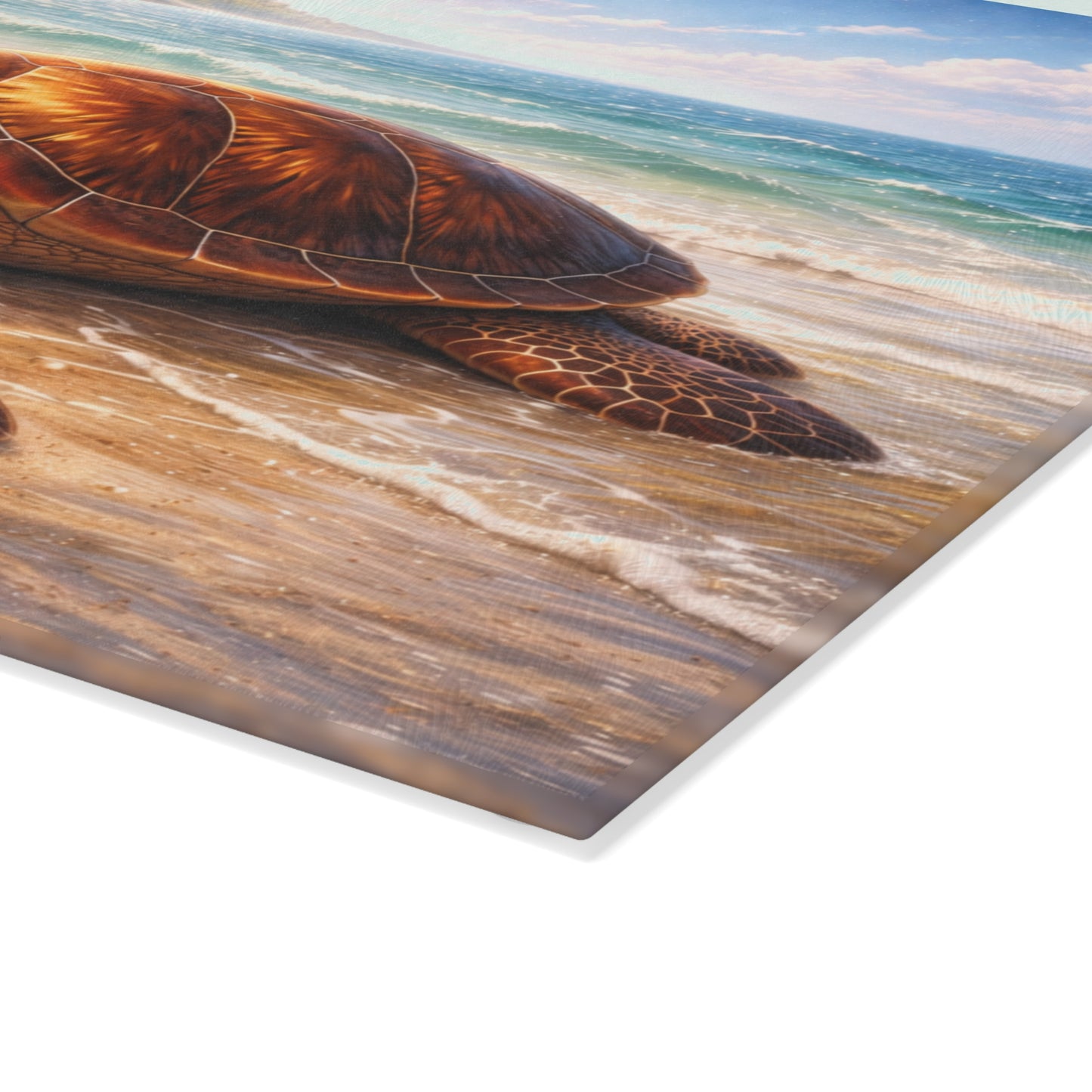 Sea Turtle Tropical Beach Glass Cutting Board – Coastal Ocean Wildlife Kitchen Art