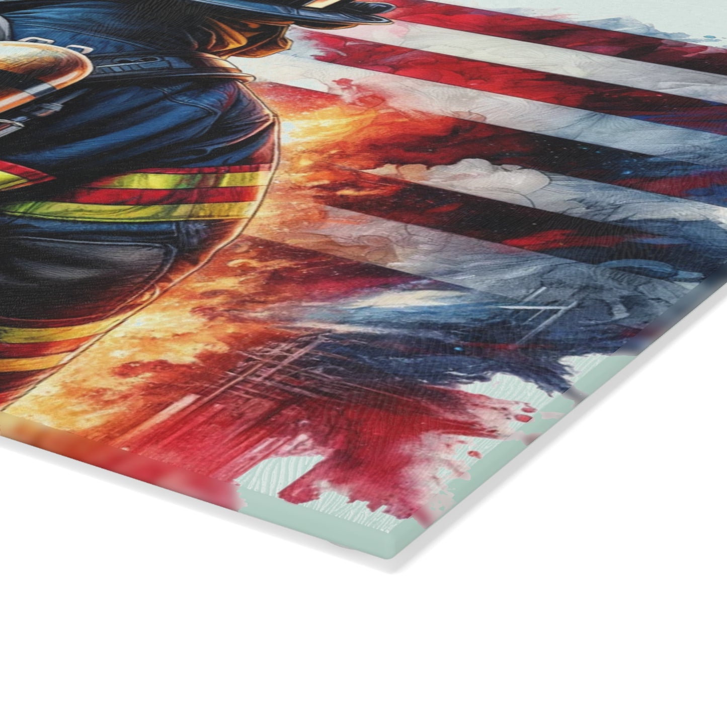 Firefighter American Flag Cutting Board – Courage and Service in Patriotic Style
