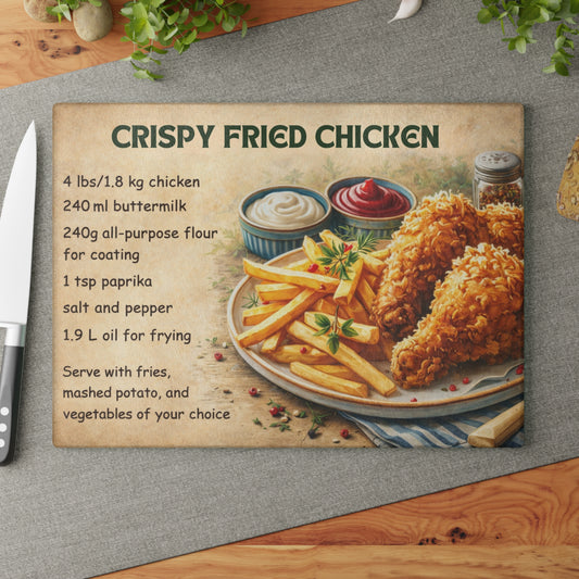 Crispy Fried Chicken Recipe Glass Cutting Board – Classic Comfort Food Kitchen Art