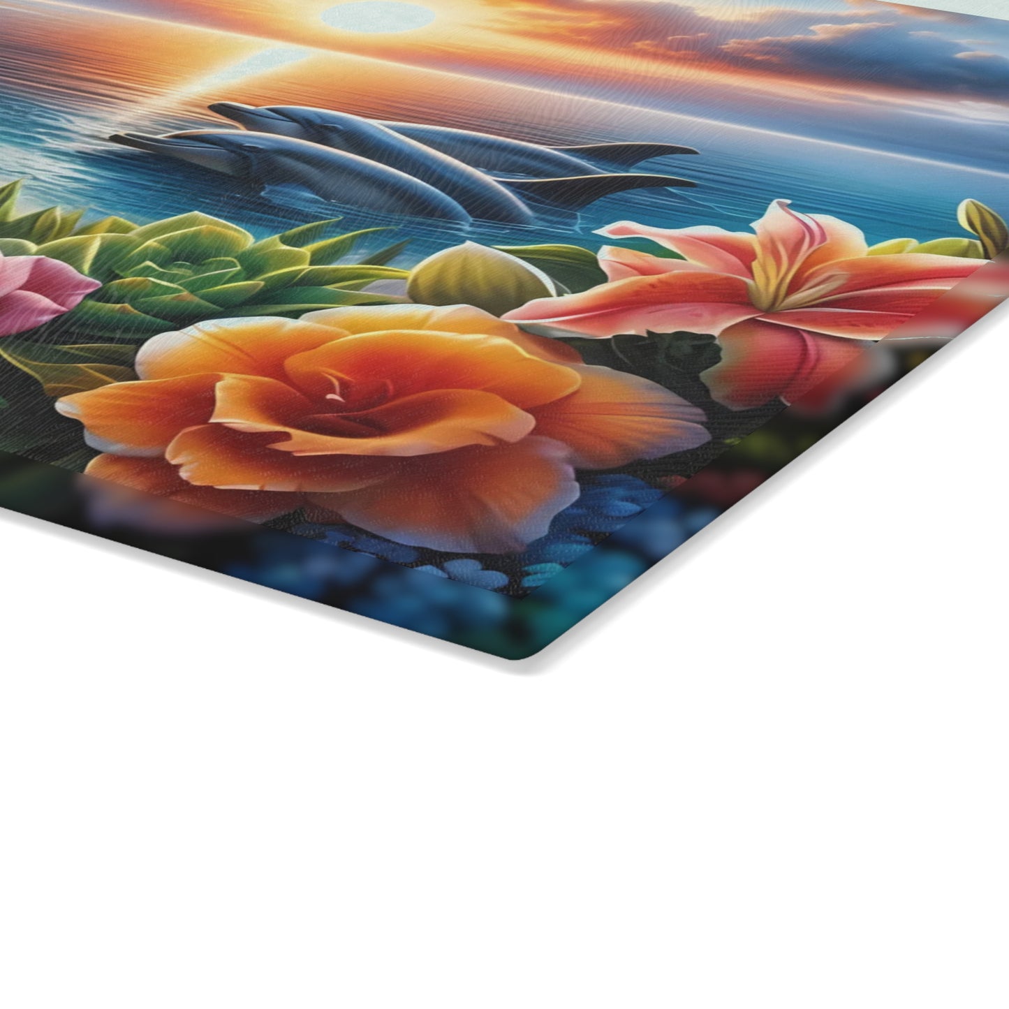 Tabla de cortar con diseño de delfín, vidrio templado con vibrantes escenas de delfines, regalo para chef, regalo para ella, regalo de boda o inauguración de la casa.
