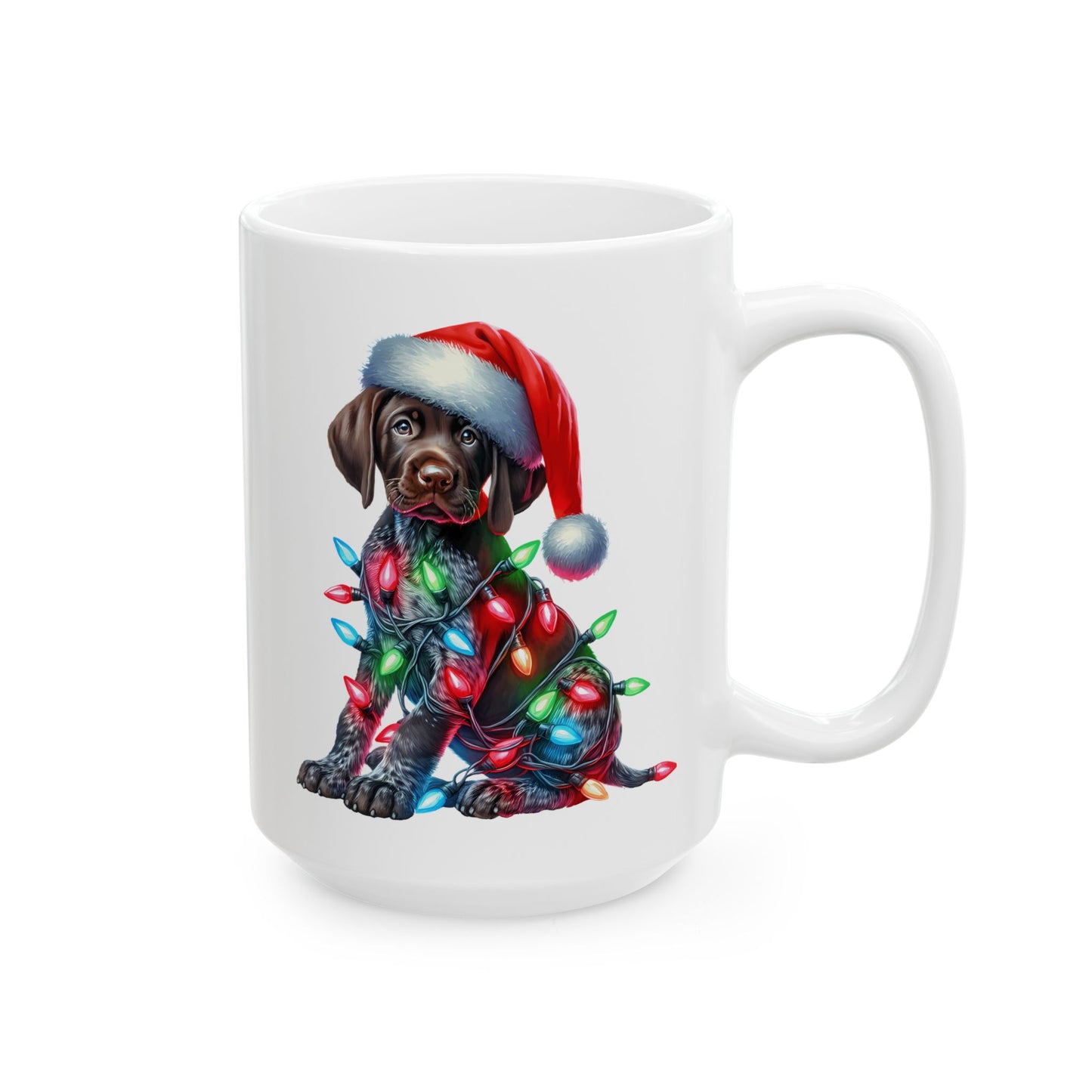 🎄 German Shorthair Pointer Christmas Mug – Holiday Cheer Wrapped in Lights 🎄