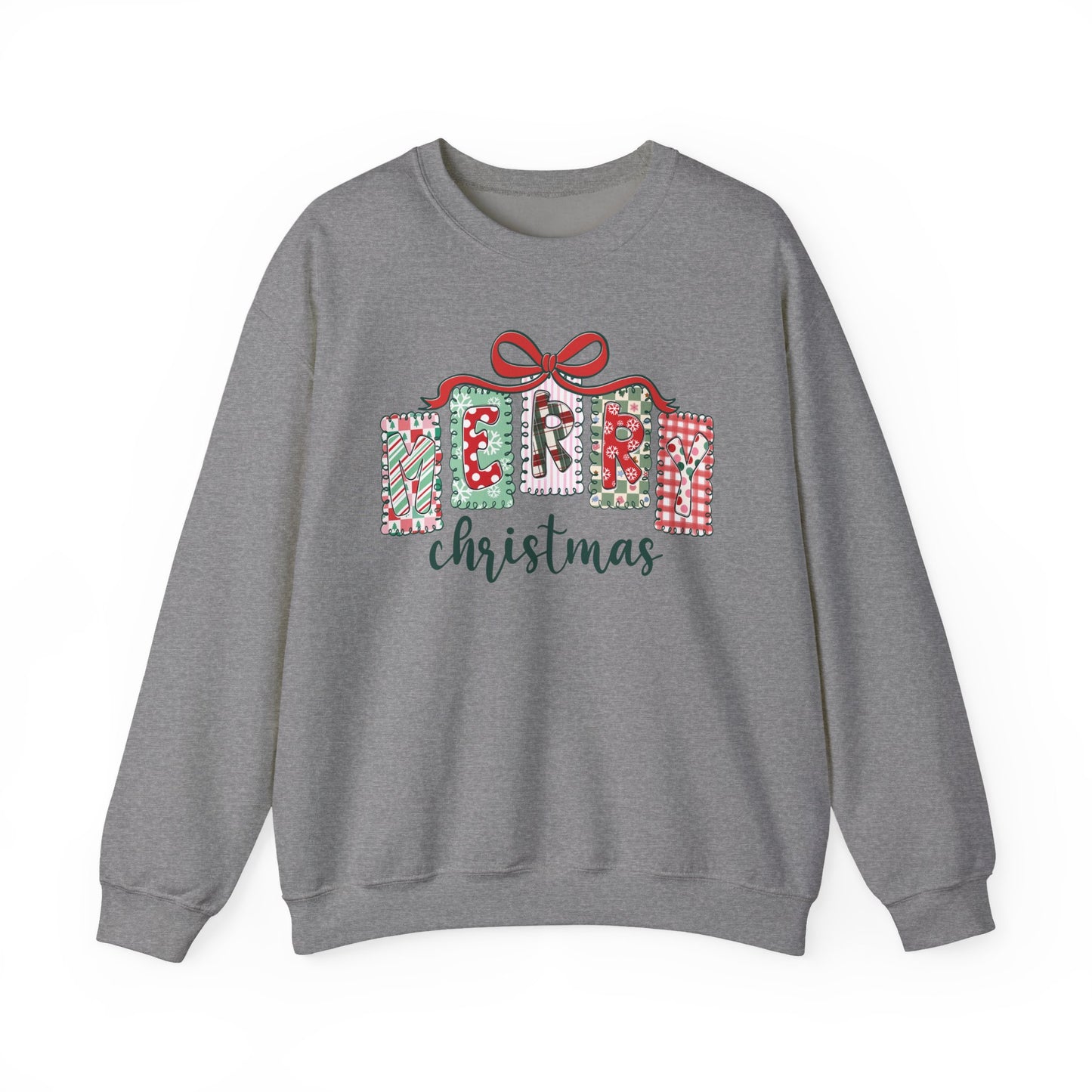 🎀✨ Merry Christmas Sweatshirt – Cozy Patchwork Holiday Crewneck