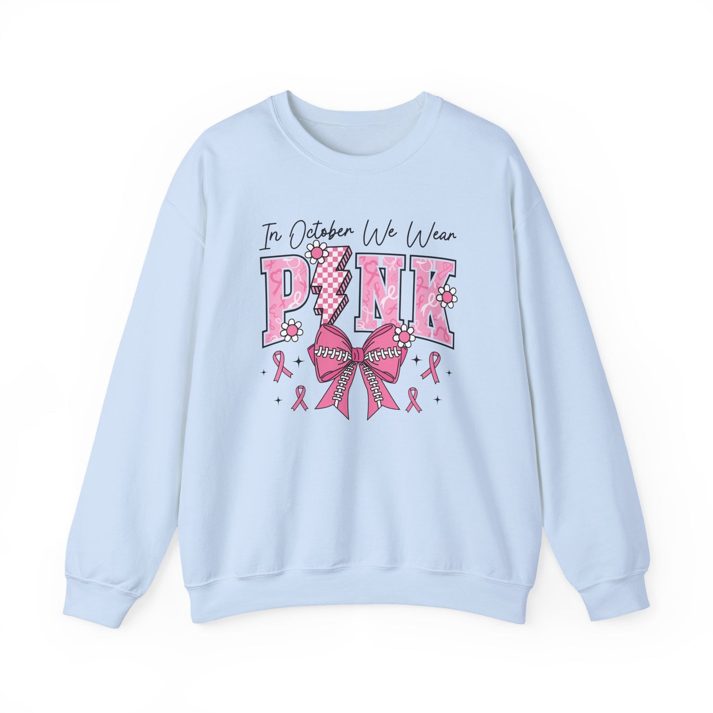 ⚡🎀 PINK Sweatshirt – Breast Cancer Awareness Bow & Lightning Bolt