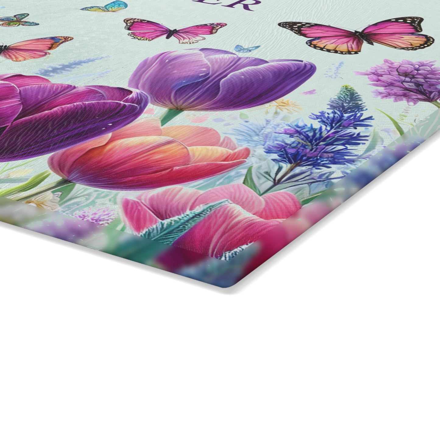 🦋 Sister Butterfly & Tulip Cutting Board – Floral Elegance for Her Kitchen 🌷