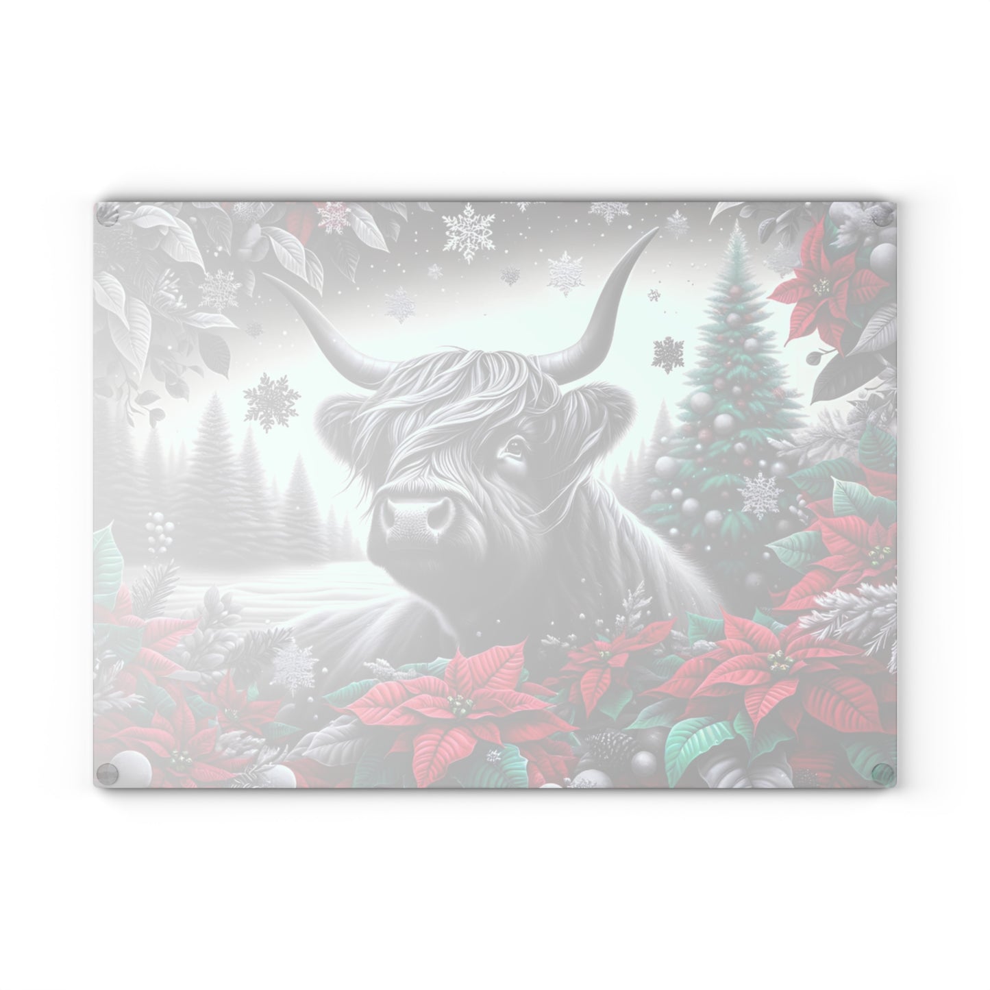 🐮❄️ “Winter Highland Cow” Glass Cutting Board – Rustic Christmas Charm for Your Kitchen