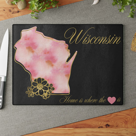 🌸 Wisconsin Floral State Cutting Board – Pink Blossoms & Hometown Charm 🌸