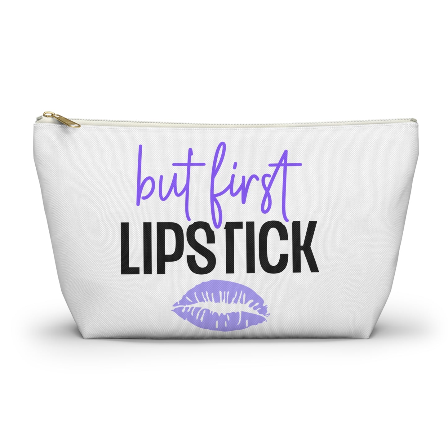 Accessory Pouch – "But First Lipstick" Purple Makeup Bag