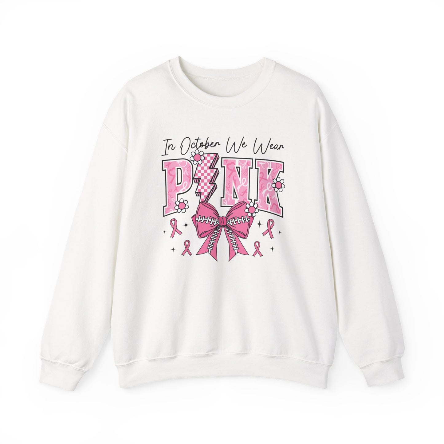 ⚡🎀 PINK Sweatshirt – Breast Cancer Awareness Bow & Lightning Bolt