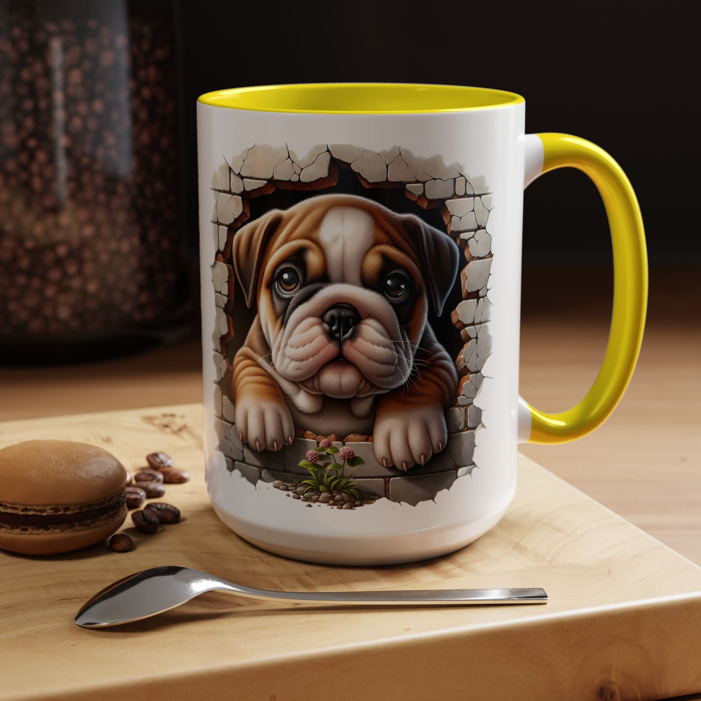 🎀🐶 English Bulldog Puppy Accent Mug – Cute Peek-Through Dog Design for Animal Lovers ☕💖